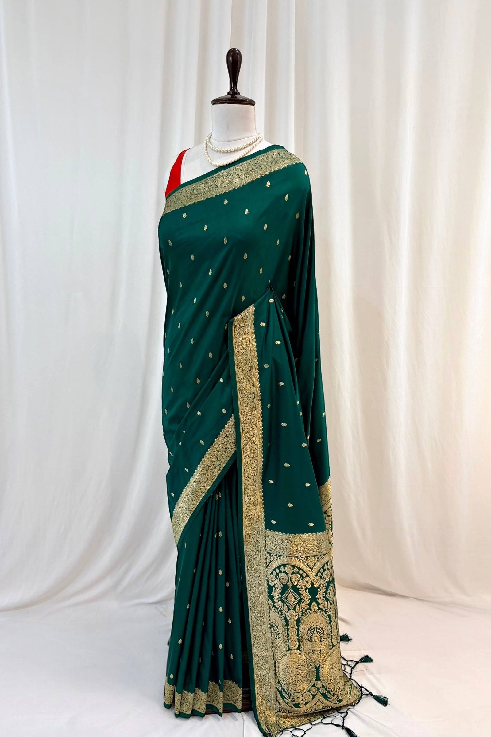 Banarasi soft silk saree - Bottle green