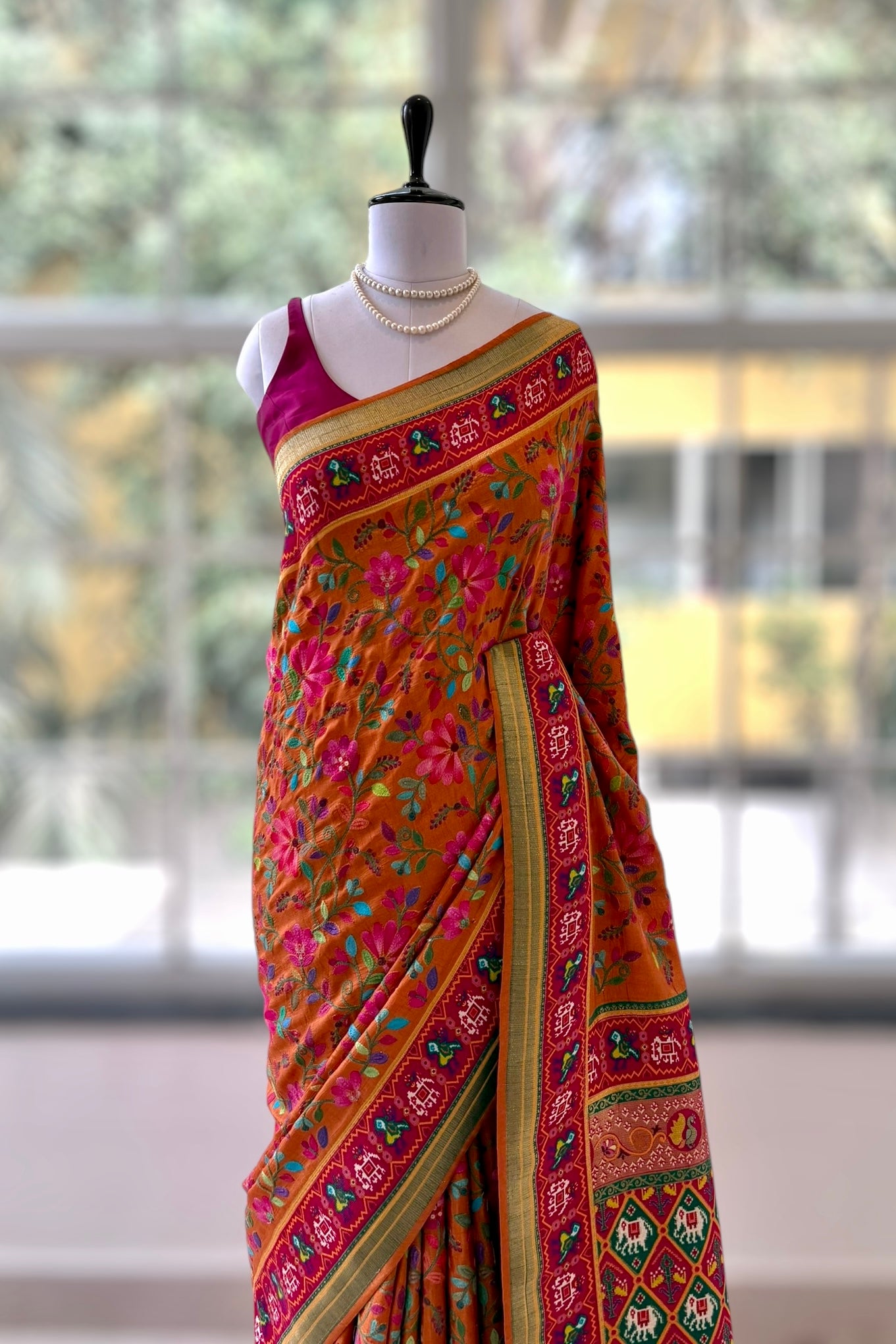 Mustard embroidered soft silk saree