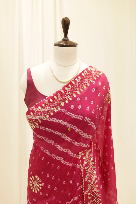 Pure viscose bandhani saree - Ruby