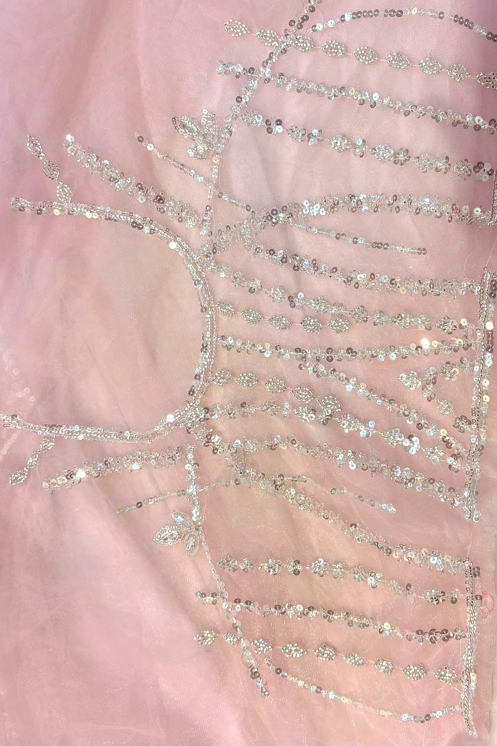 Pink sequins embellished net saree