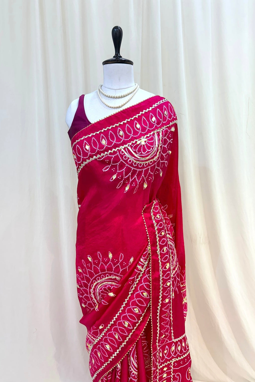 Gotta work organza silk saree - Rani Pink