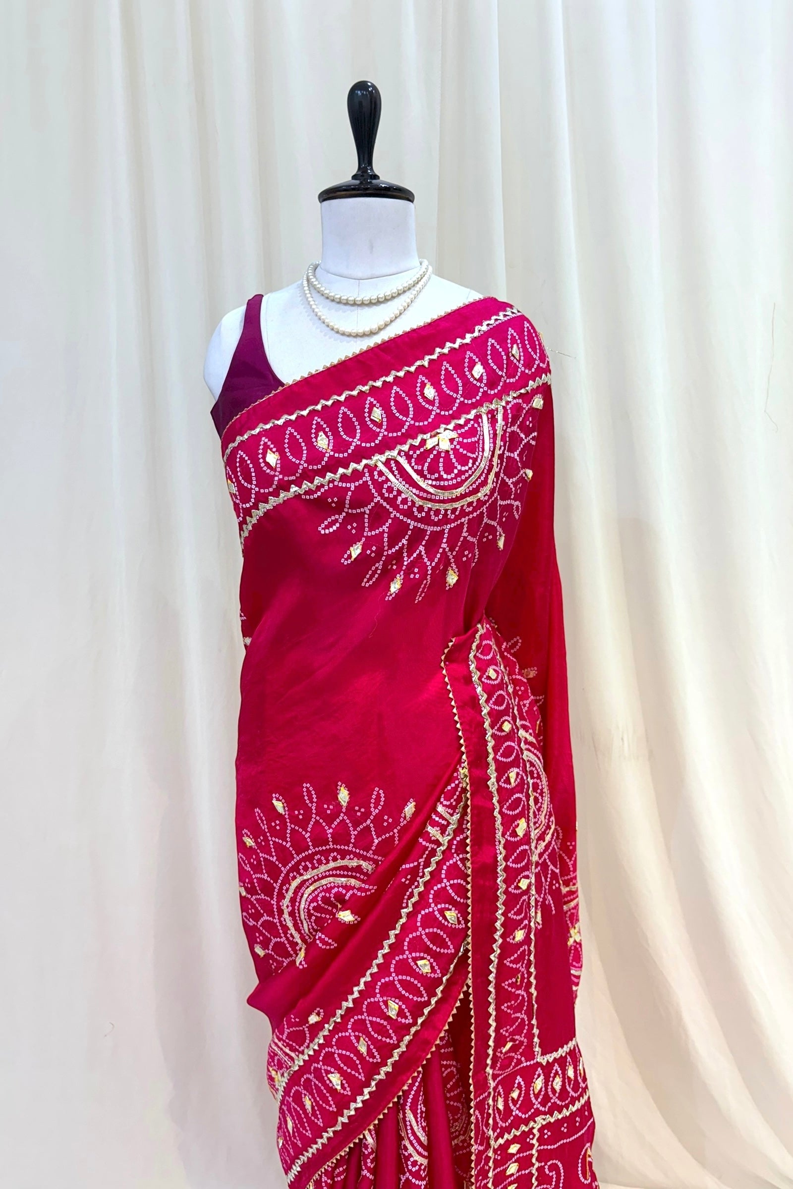 Gotta work organza silk saree - Rani Pink