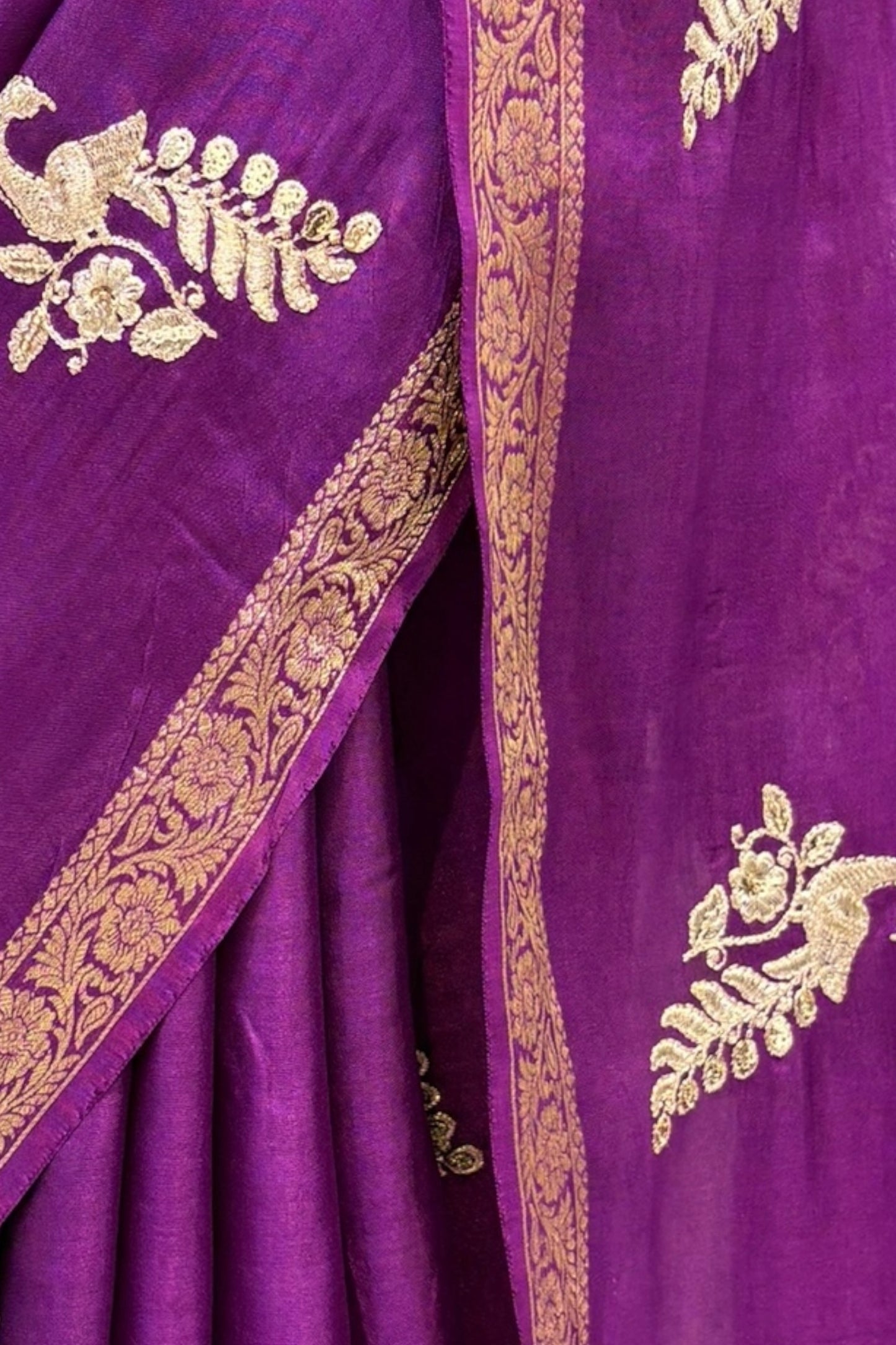 Peacock pure dola silk zari saree - Violet