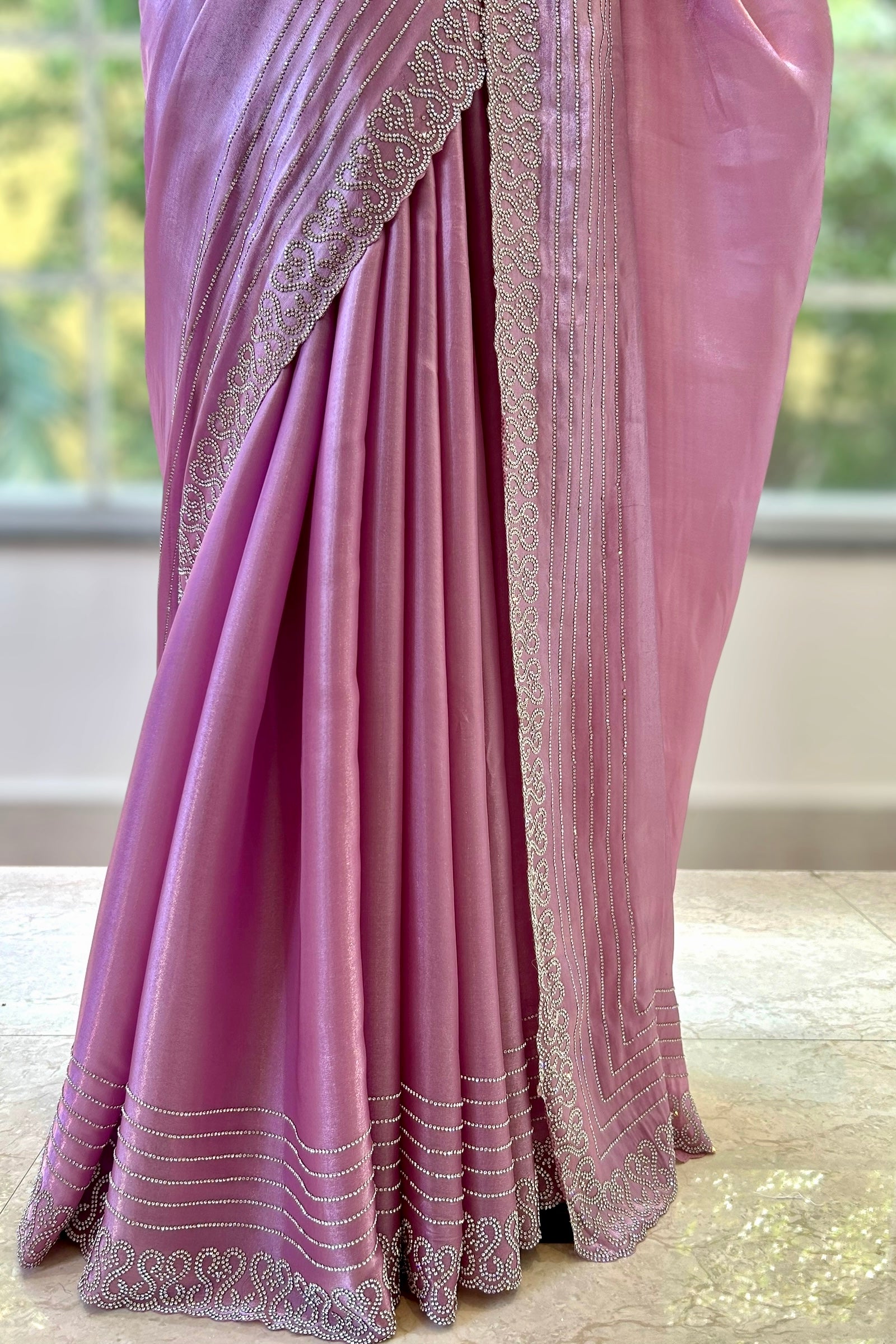 Swarovski sheen organza saree - Lavender