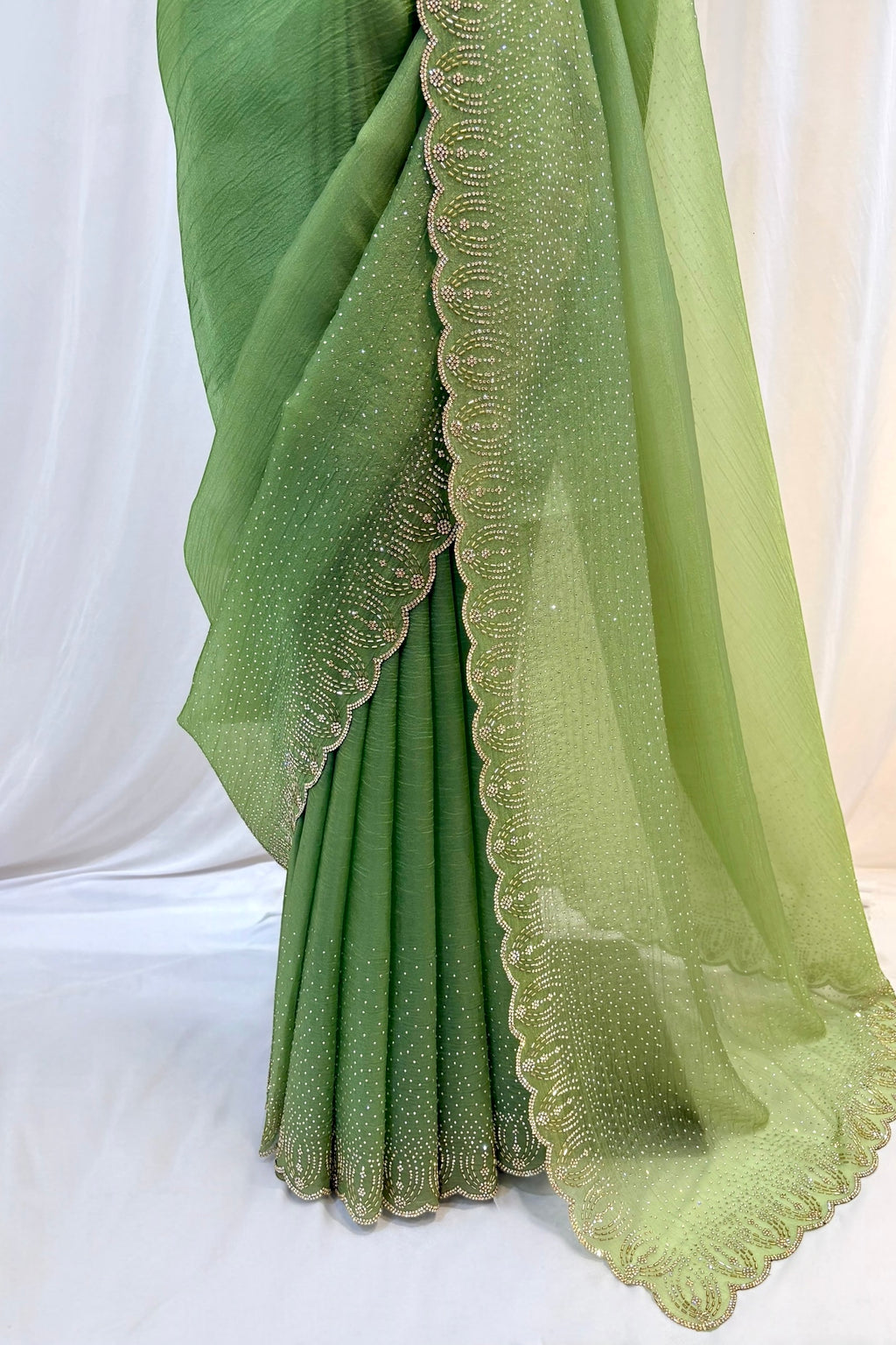 Green organza embellished saree