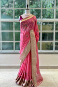 Pure soft powder pink organza saree