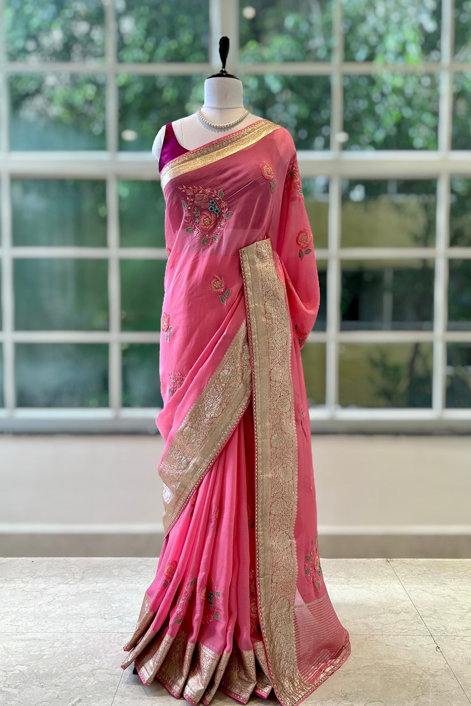Pure soft powder pink organza saree