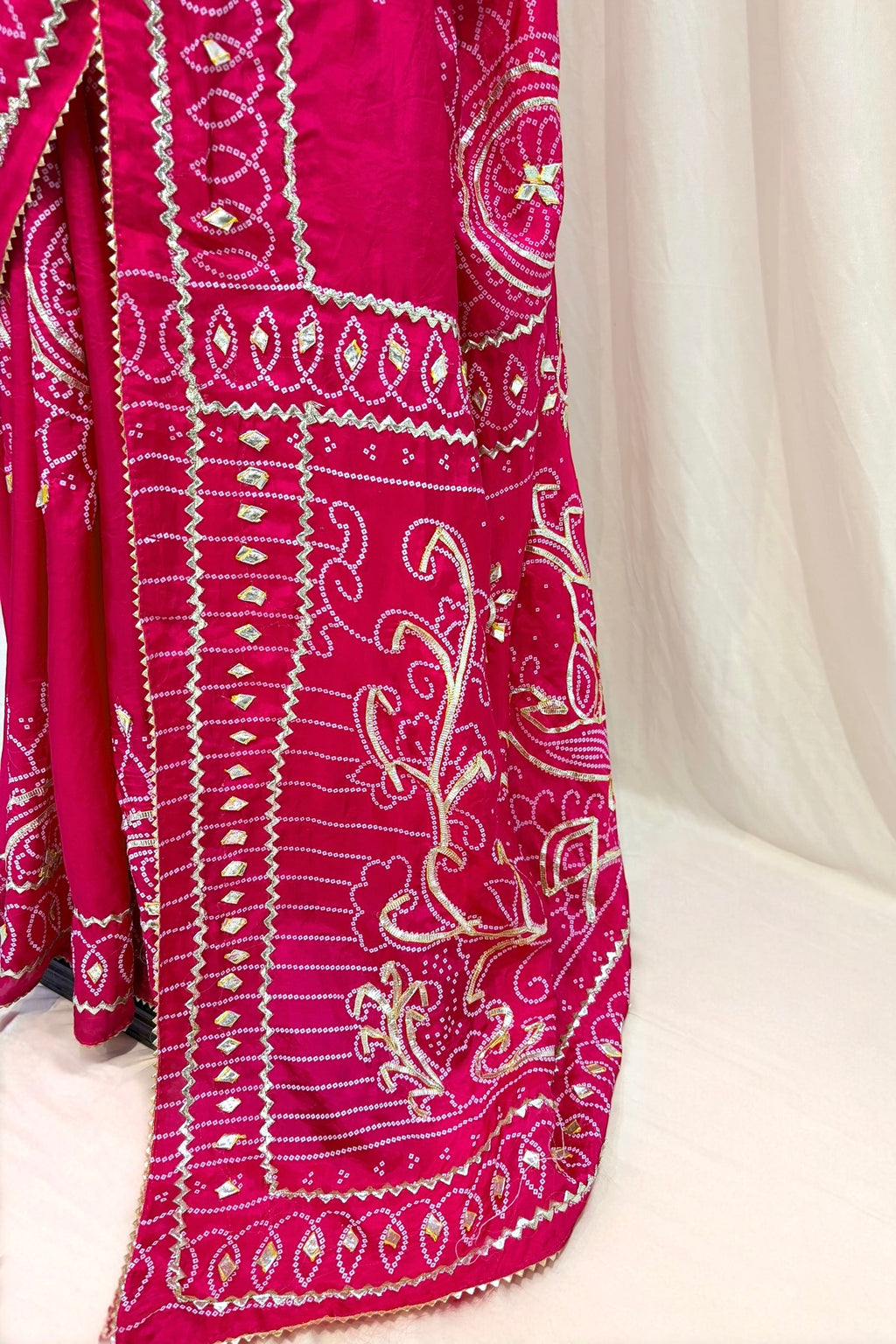 Gotta work organza silk saree - Rani Pink