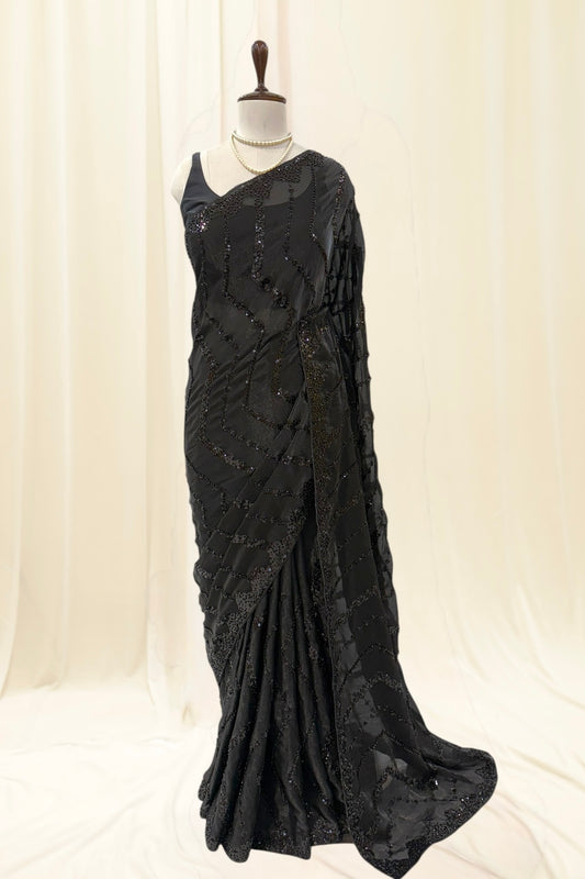 Black designer sequins saree