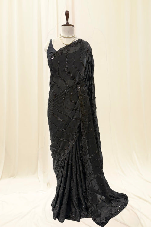 Black designer sequins saree