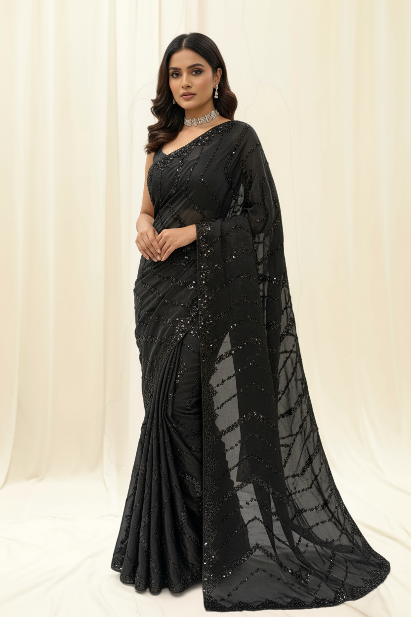 Black designer sequins saree