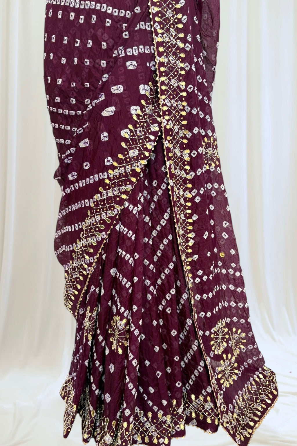 Pure viscose bandhani saree - Wine