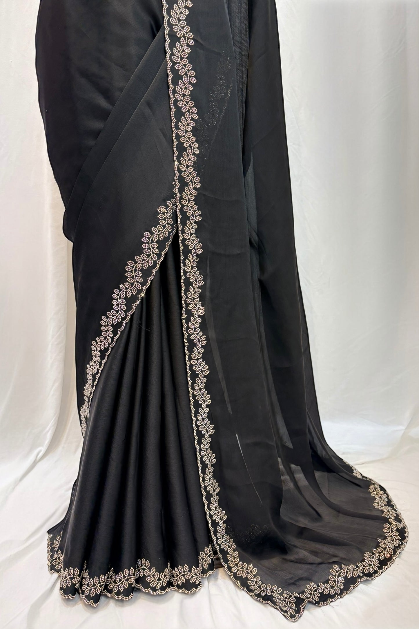 Minimalist swarovski chiffon saree - Black