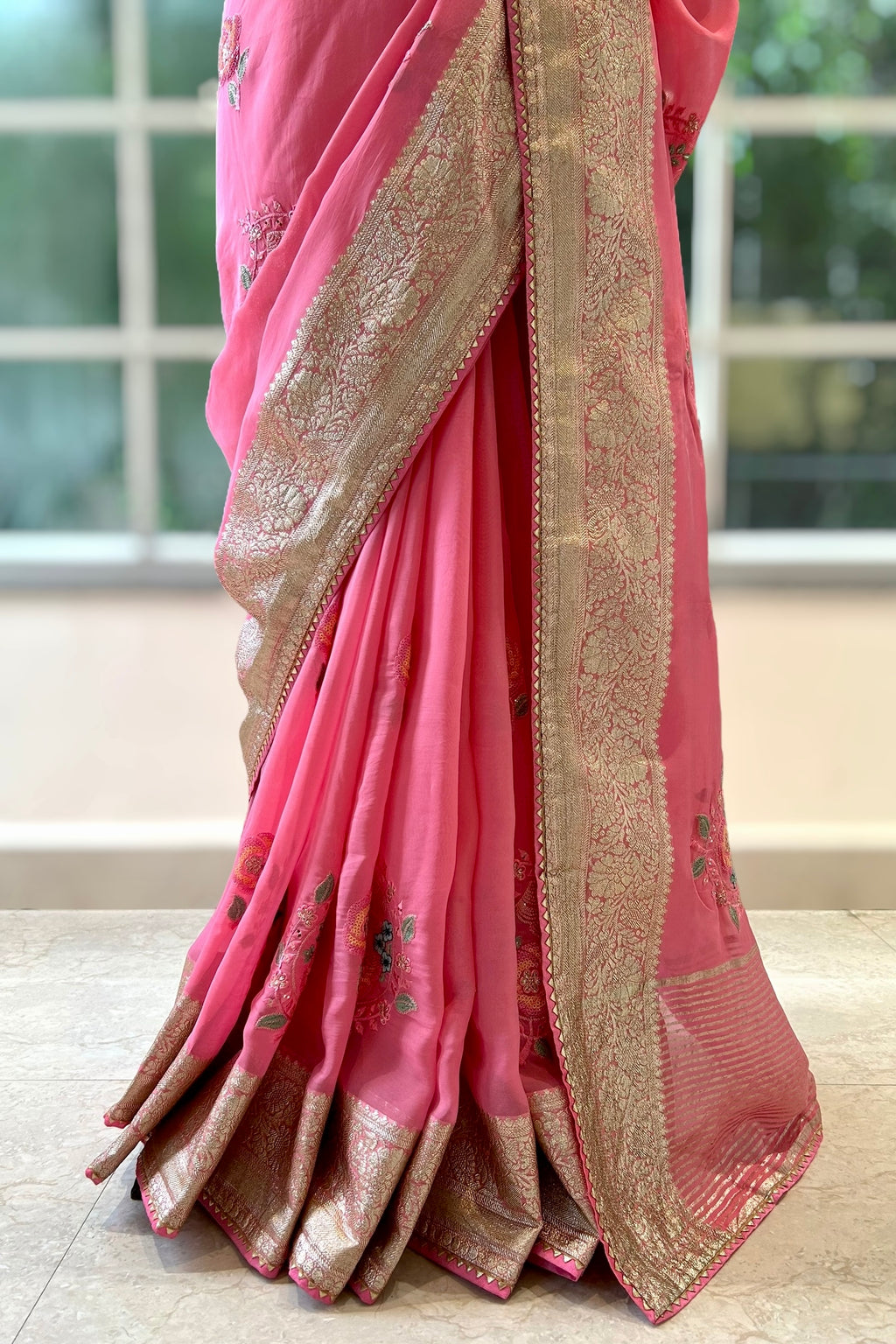Pure soft powder pink organza saree