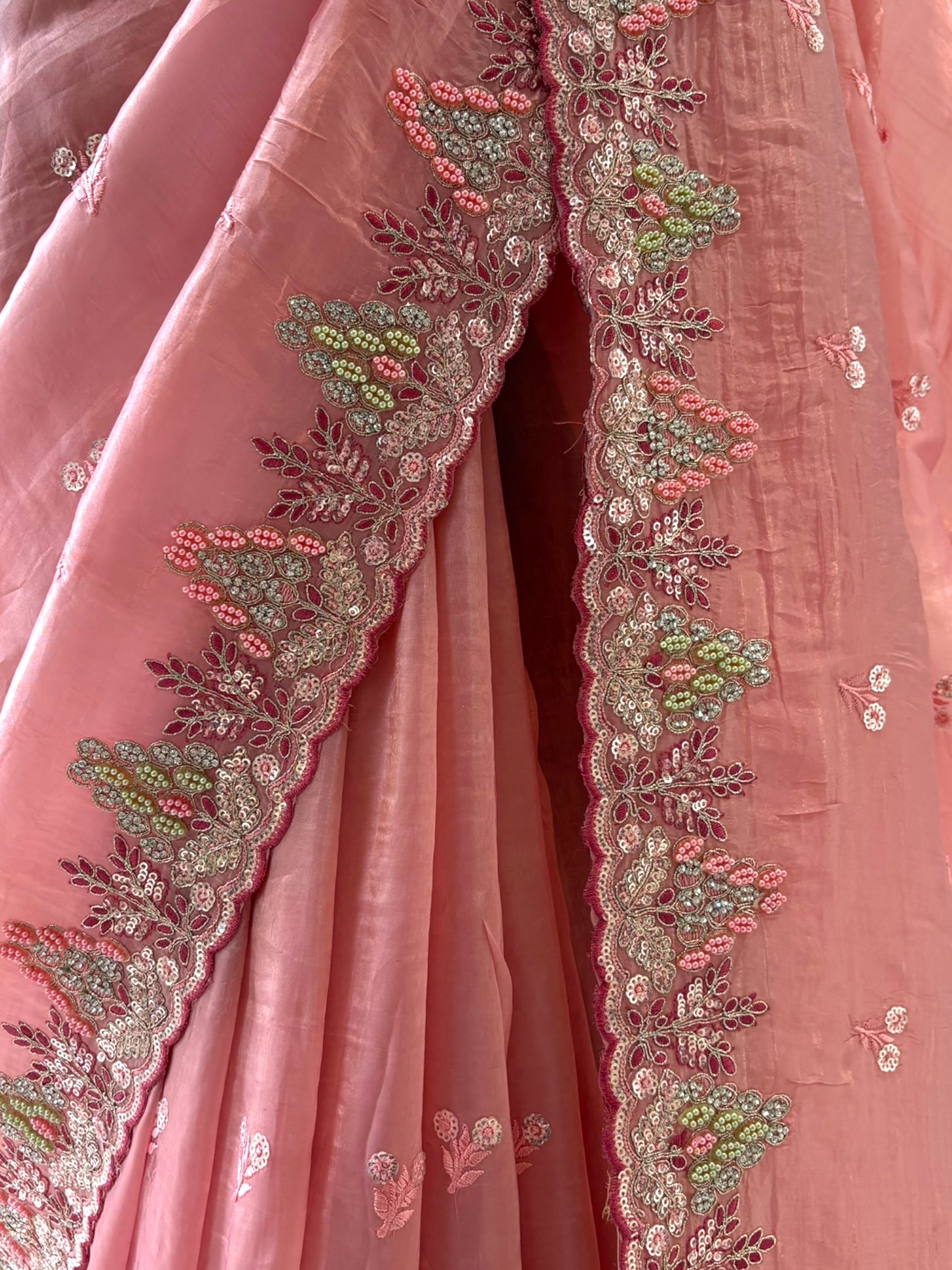 Pink shimmer organza saree