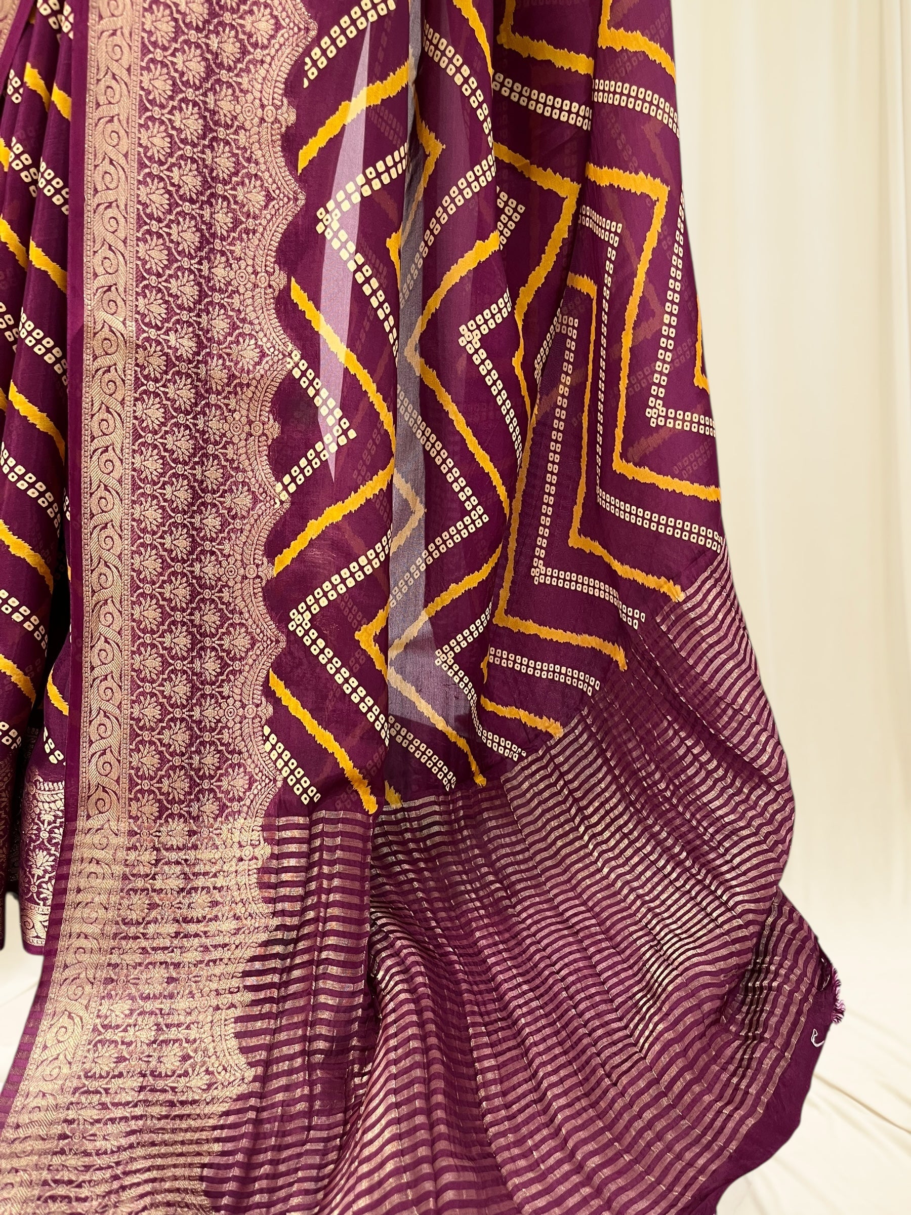 Zari organza leheriya saree - Wine