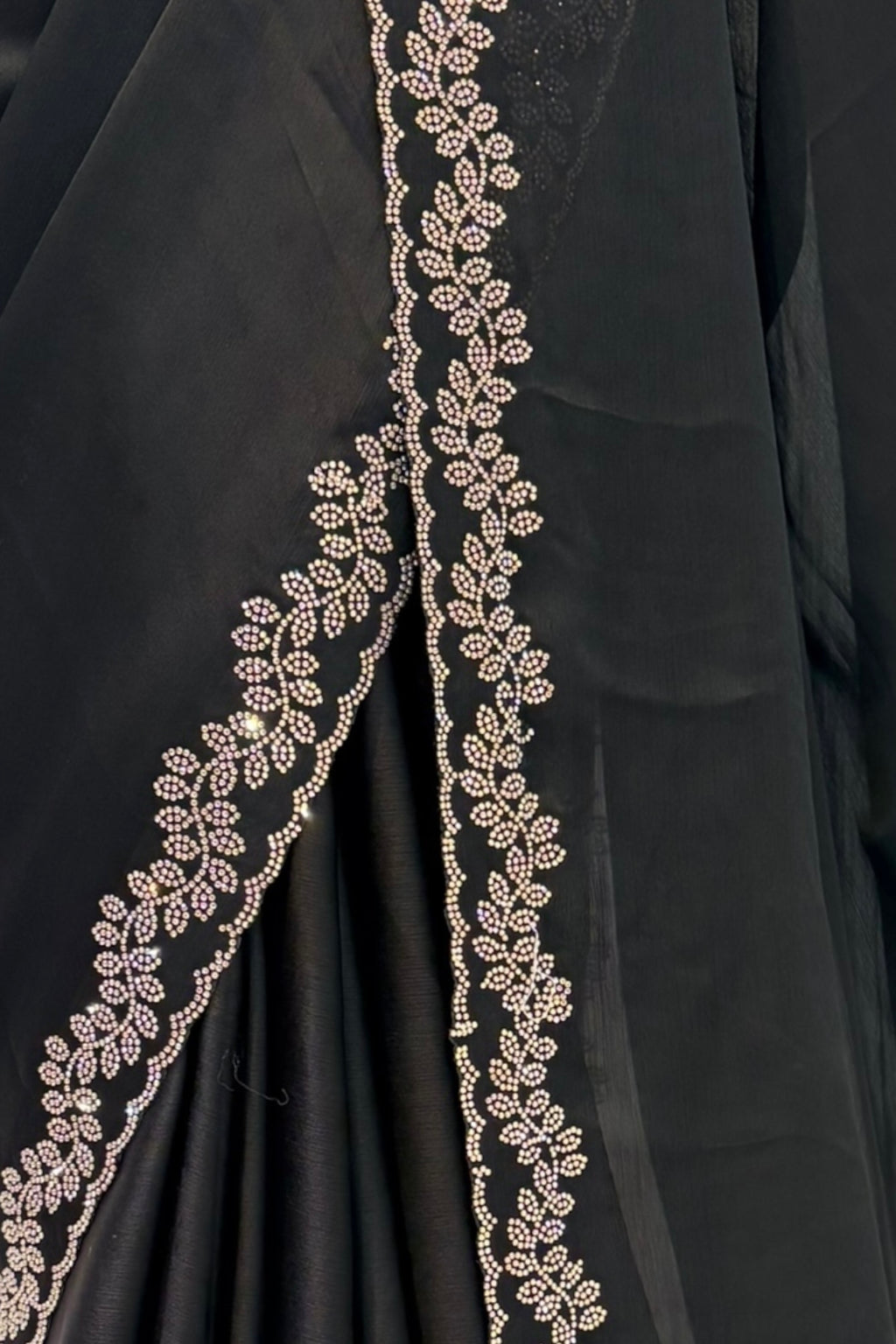 Minimalist swarovski chiffon saree - Black