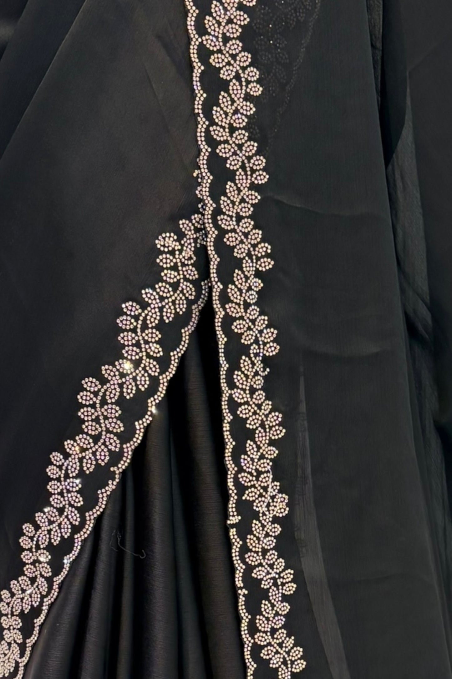 Minimalist swarovski chiffon saree - Black