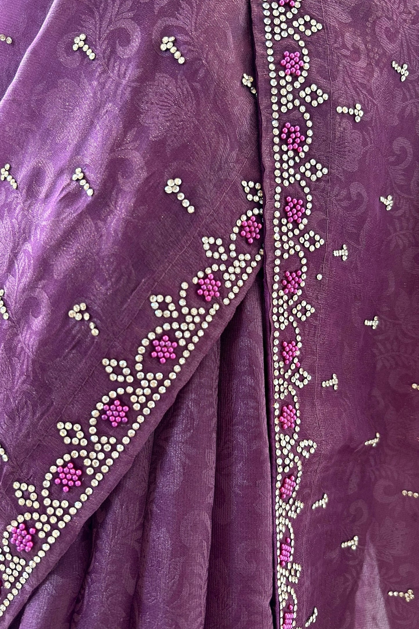 Self design organza silk saree - Violet