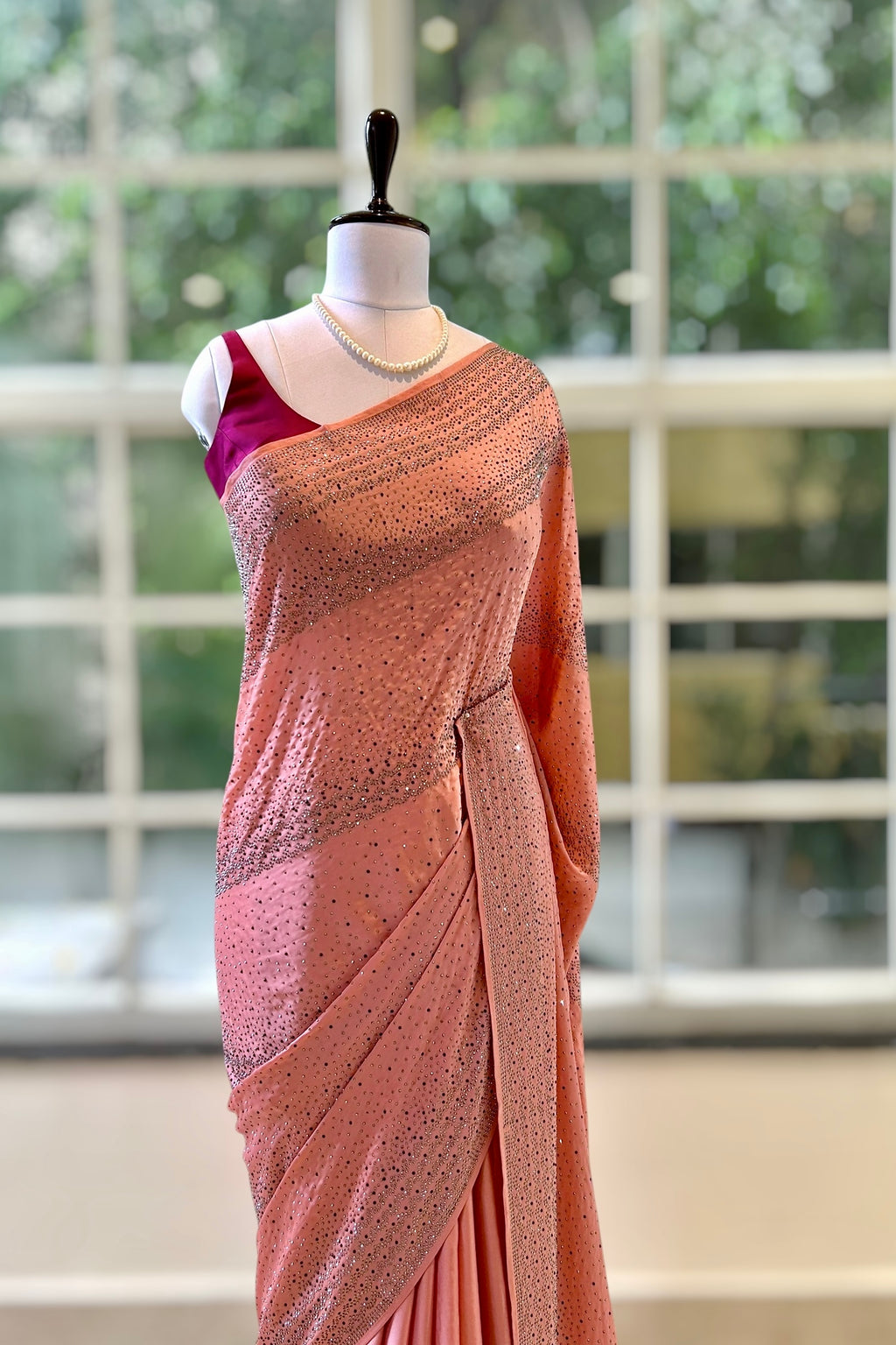 Soft satin sequins saree - Blush Pink