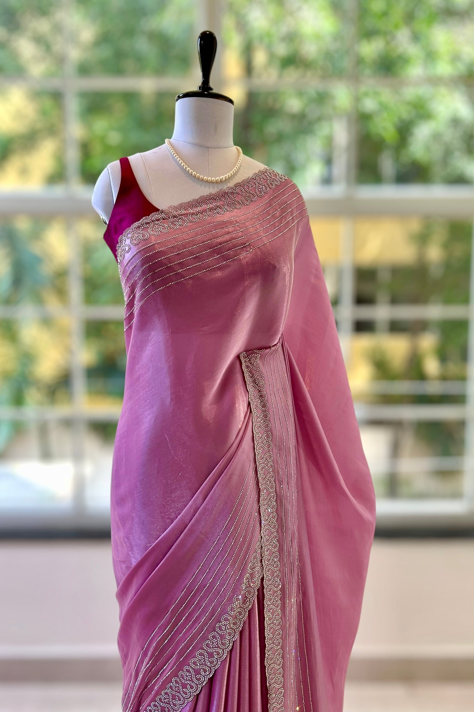 Swarovski sheen organza saree - Lavender