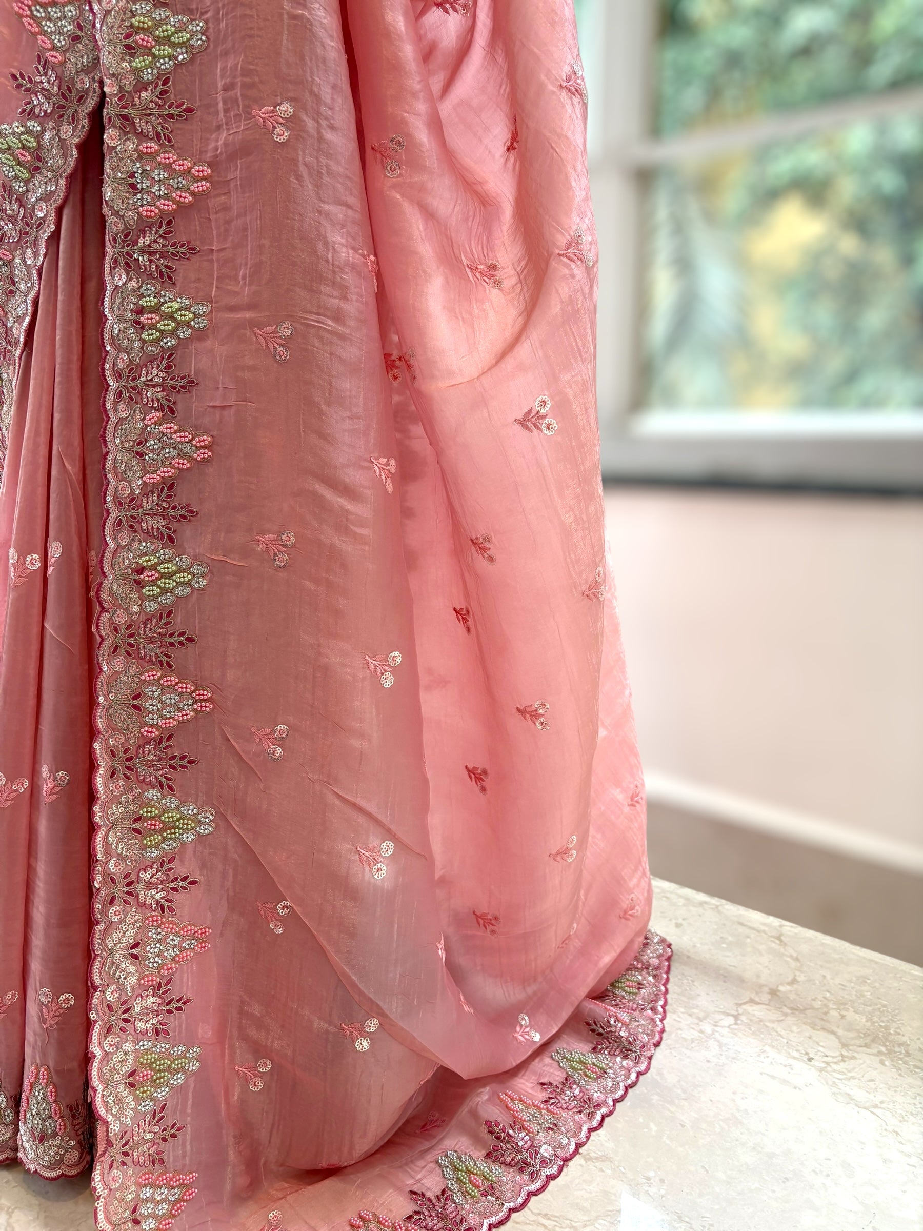 Pink shimmer organza saree