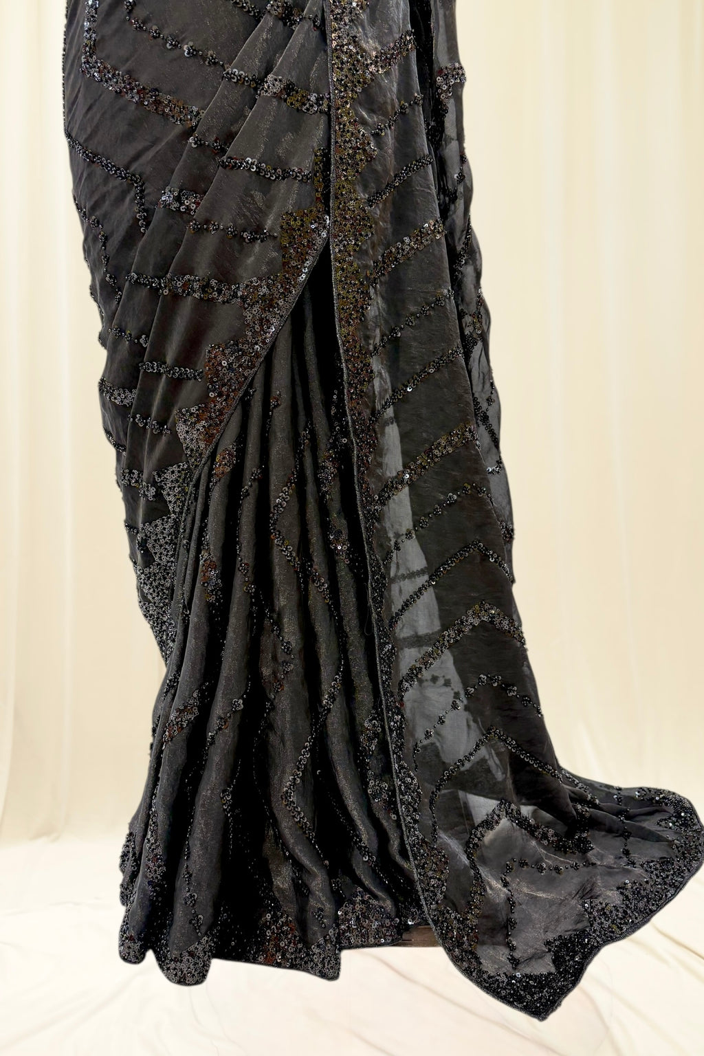 Black designer sequins saree