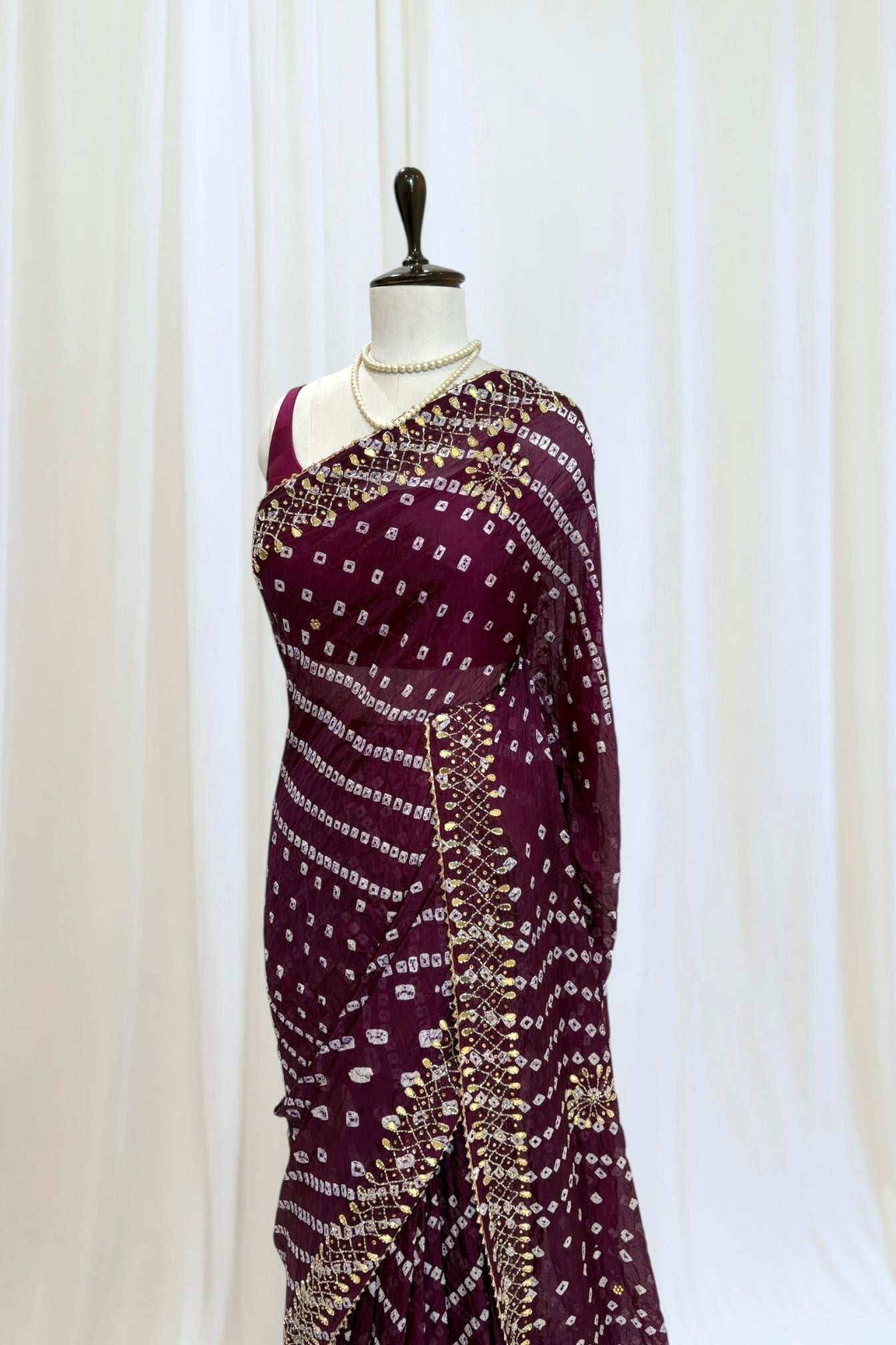 Pure viscose bandhani saree - Wine