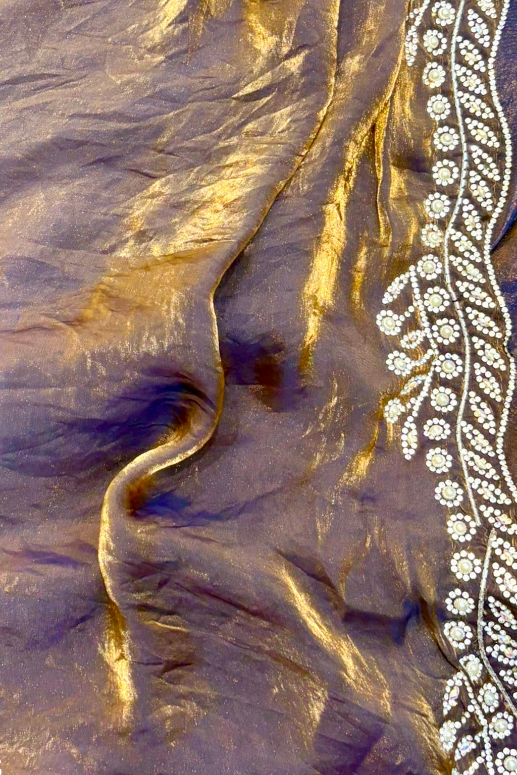 Golden fendy pearl embellished saree