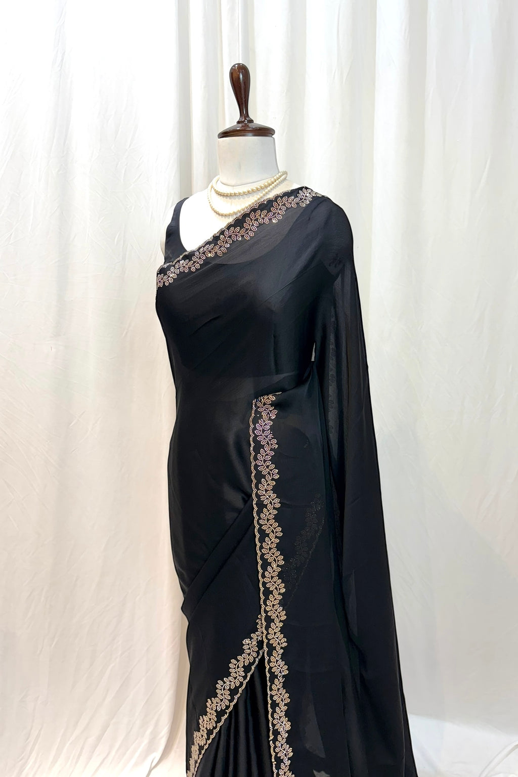 Minimalist swarovski chiffon saree - Black