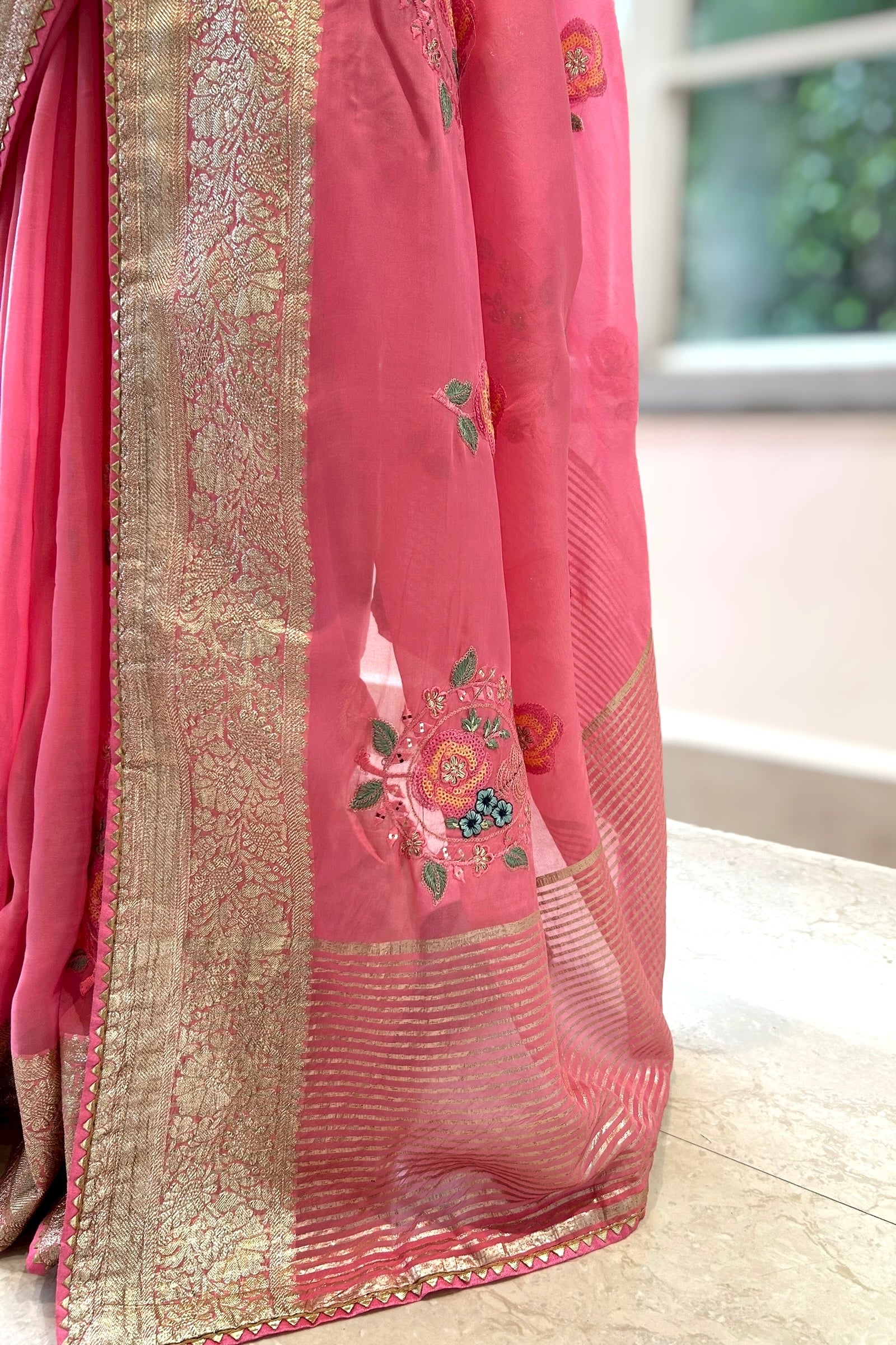 Pure soft powder pink organza saree
