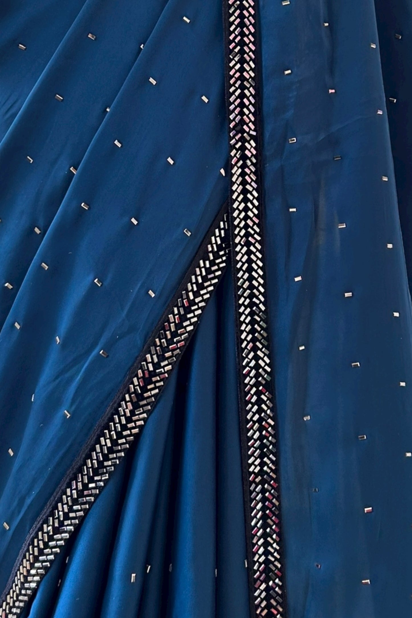 Satin sequins saree - Teal blue