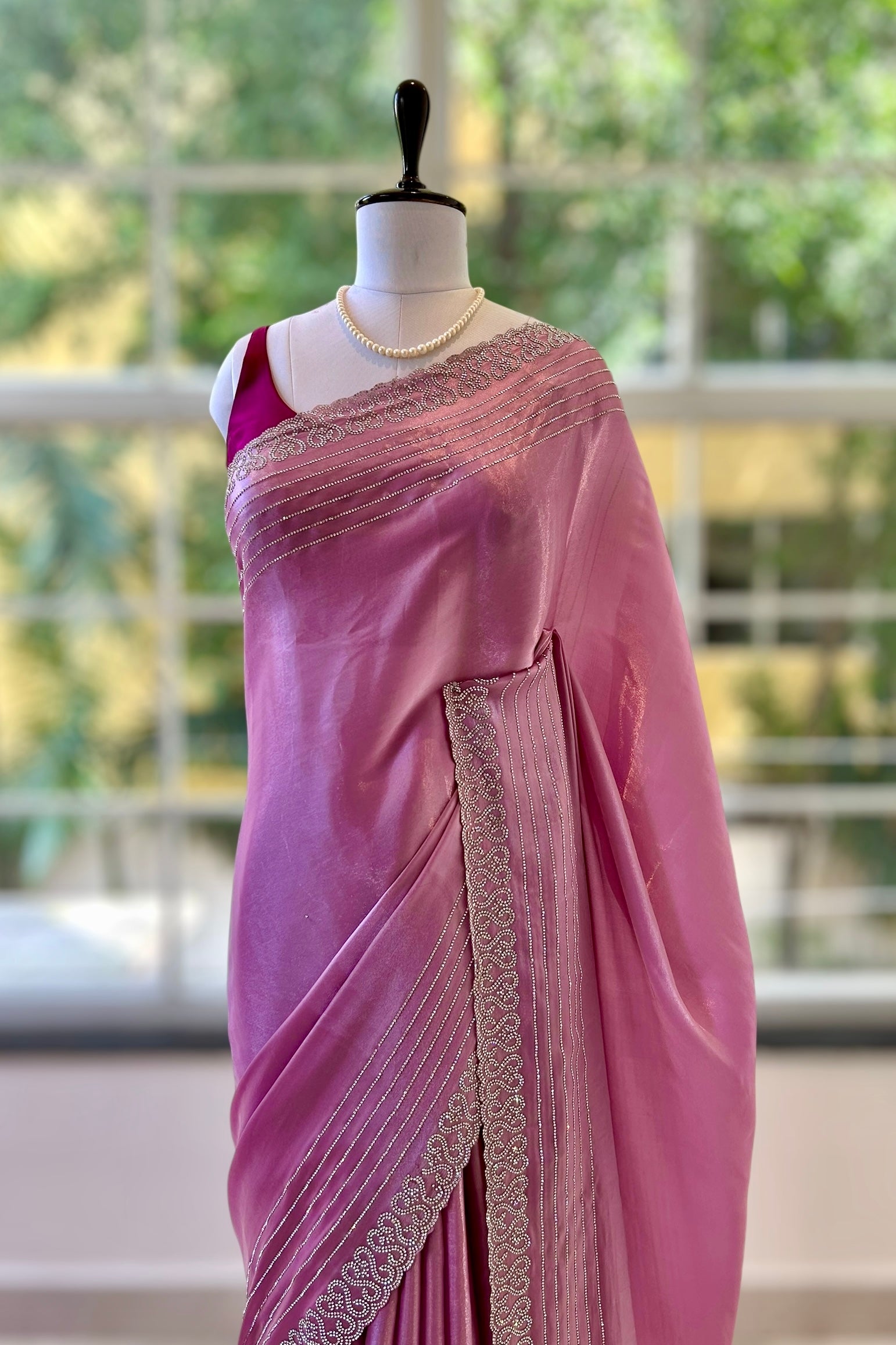 Swarovski sheen organza saree - Lavender