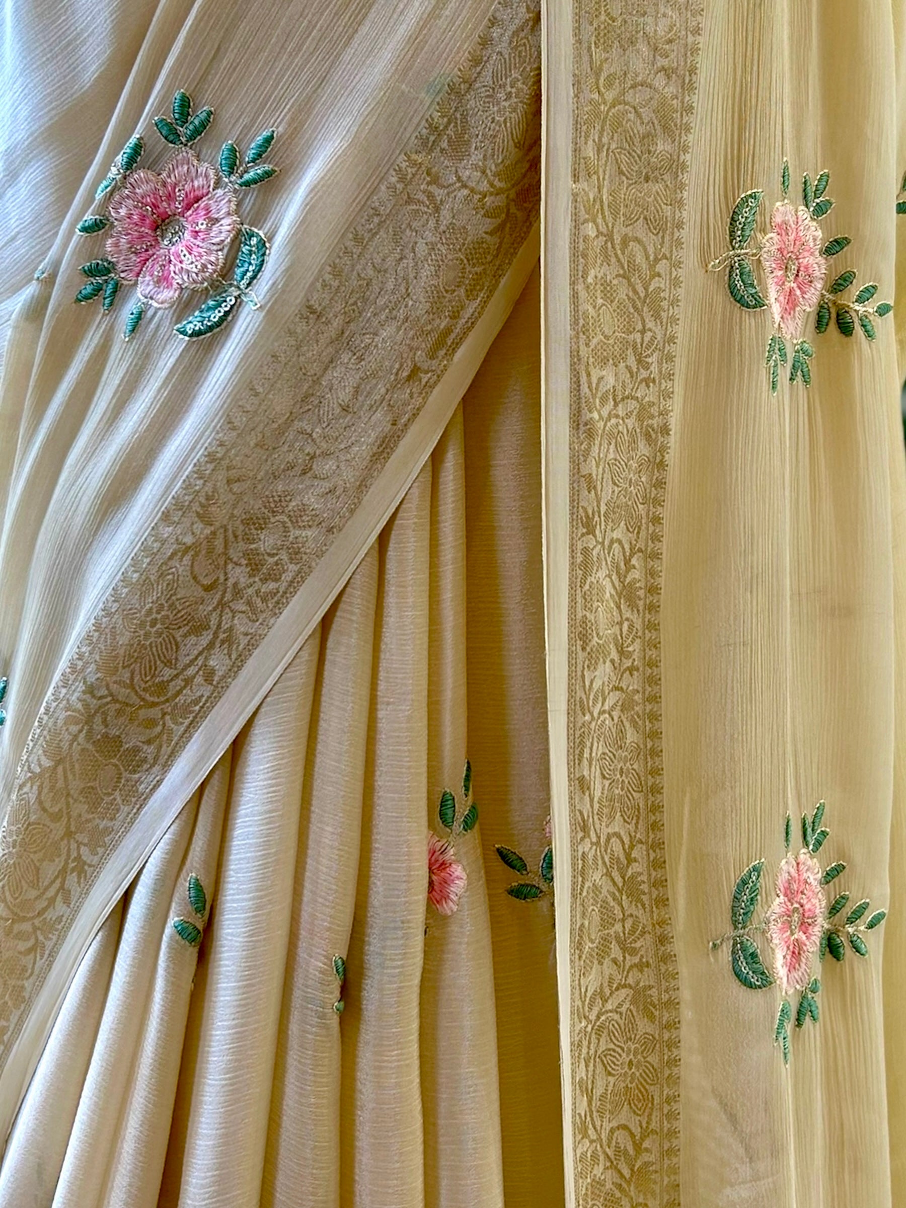 Beige pure marble chiffon saree