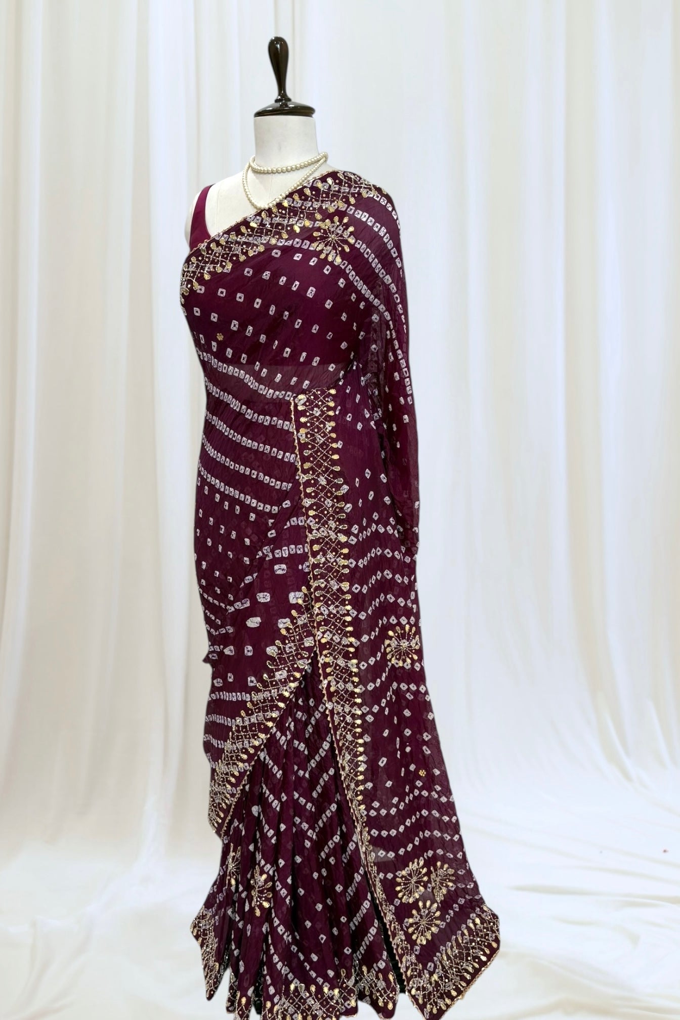 Pure viscose bandhani saree - Wine