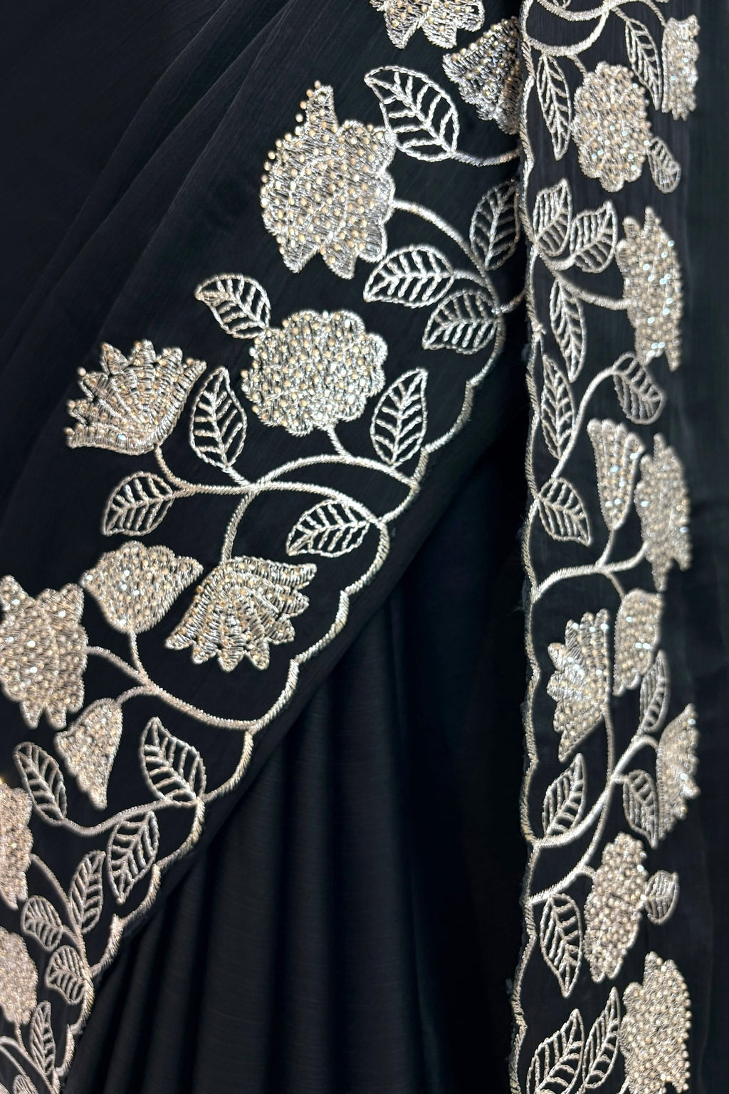 Floral embellished chiffon saree - Black