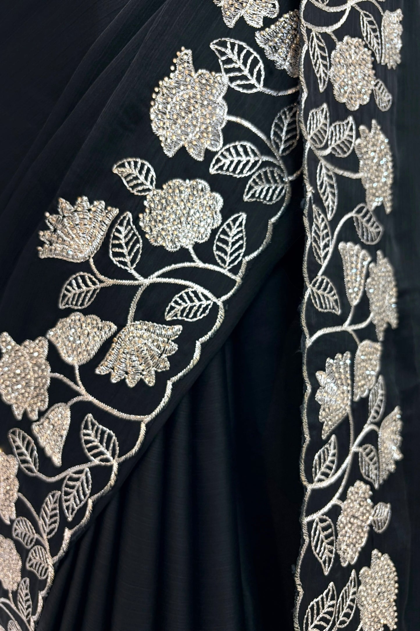 Floral embellished chiffon saree - Black