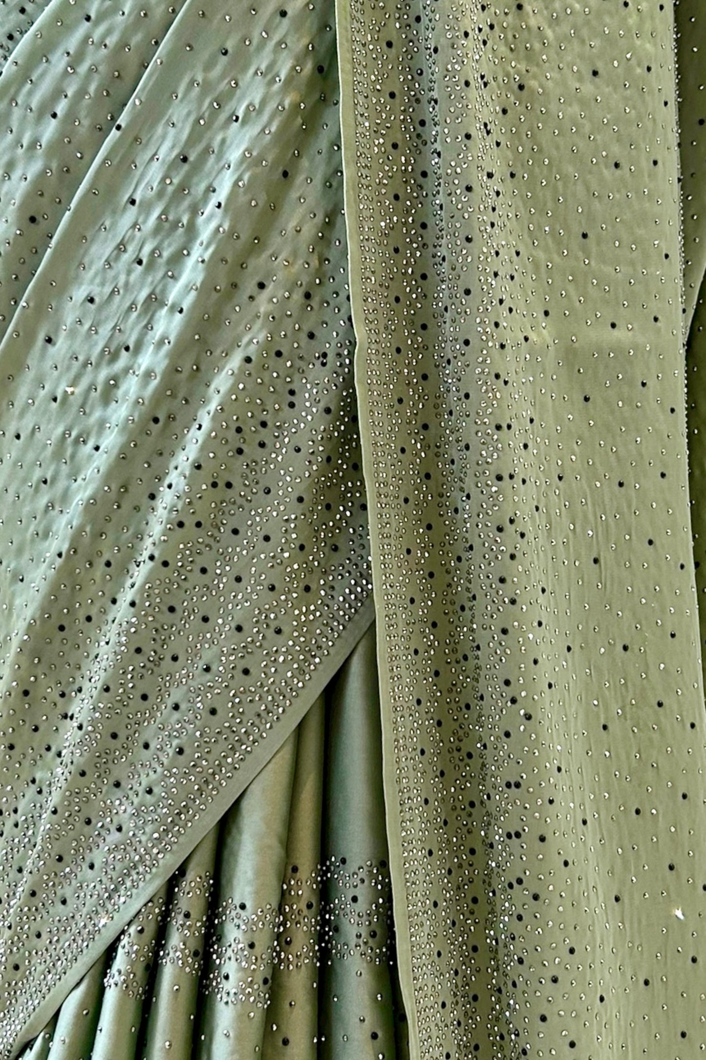 Soft satin sequins saree - Green