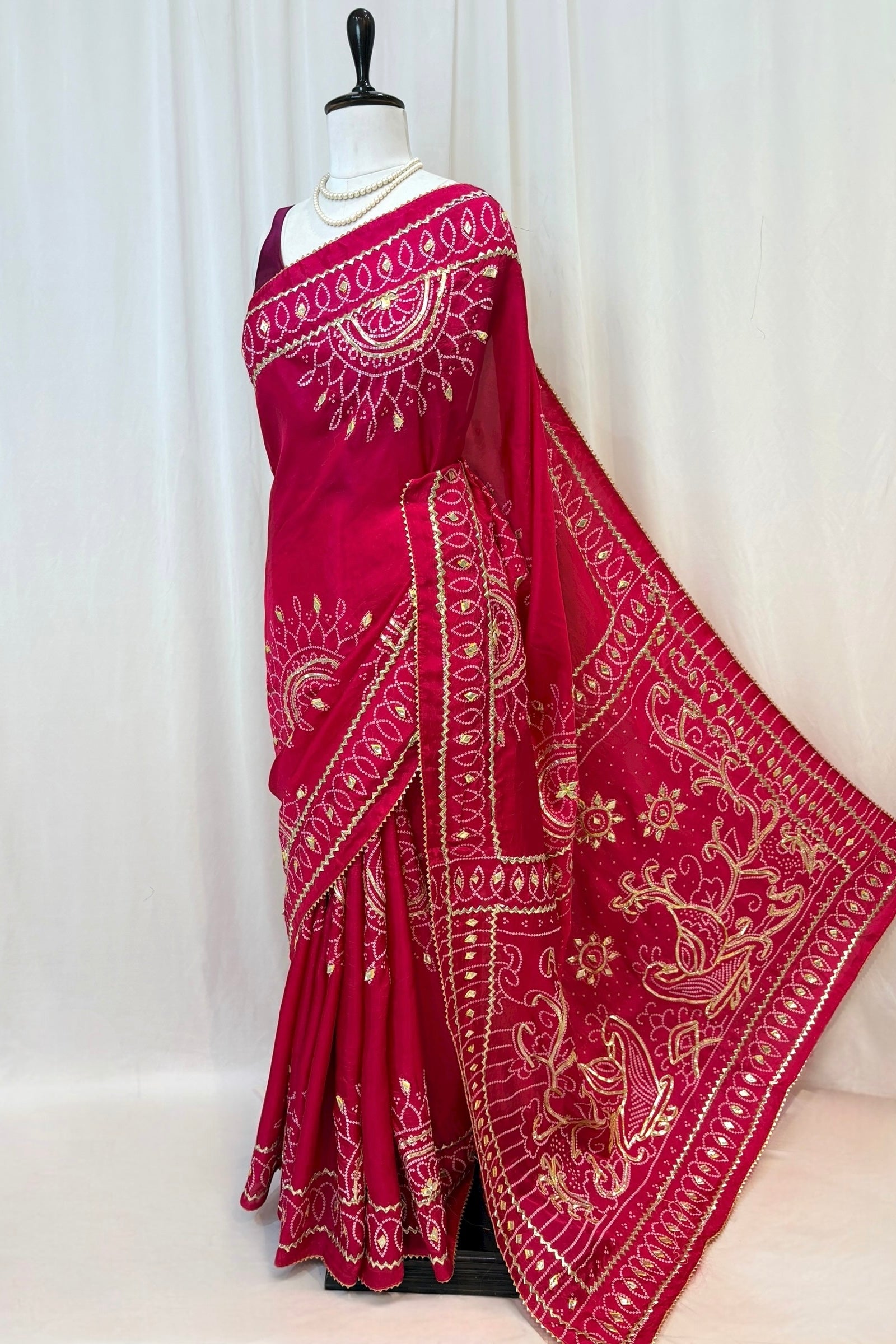 Gotta work organza silk saree - Rani Pink