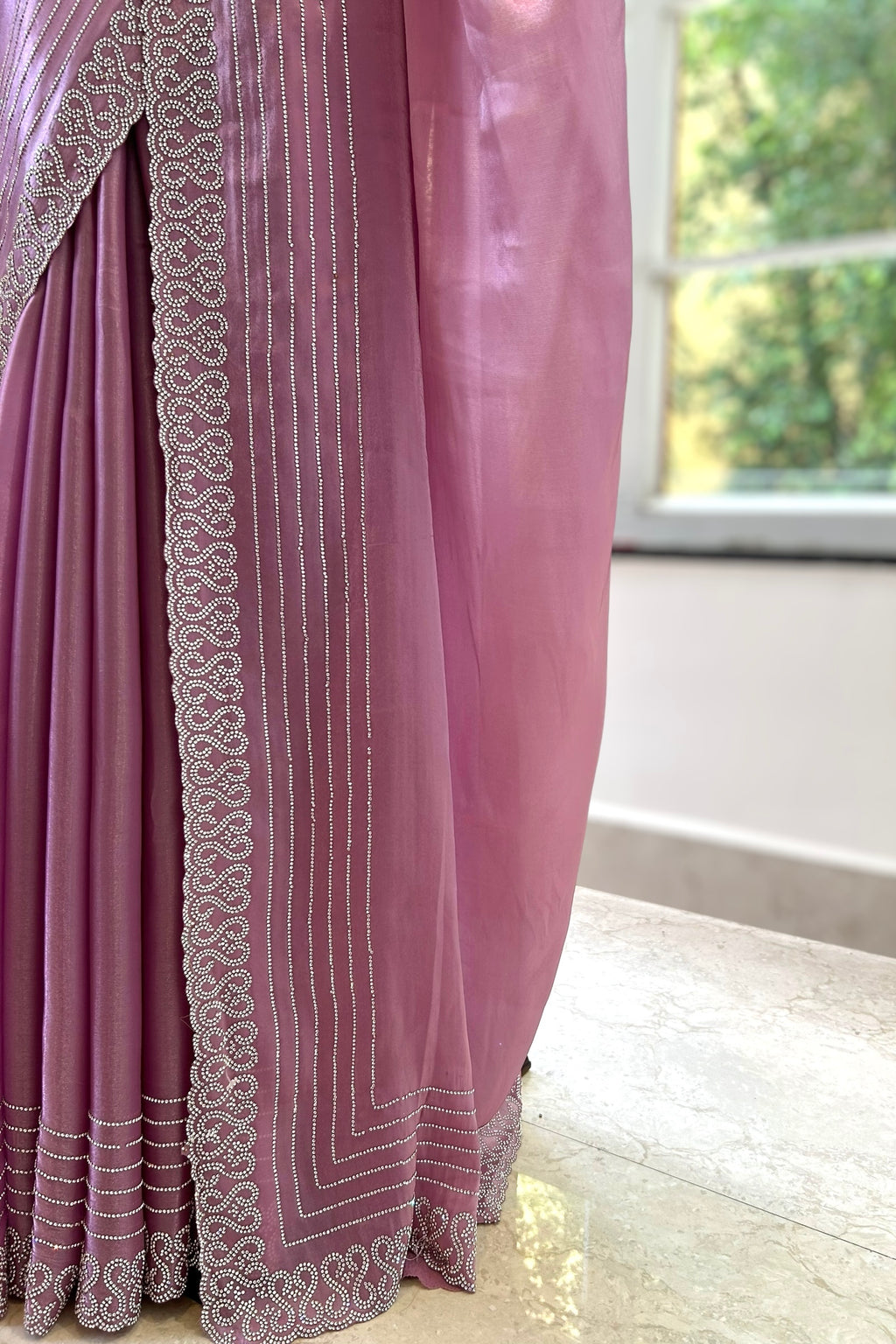 Swarovski sheen organza saree - Lavender