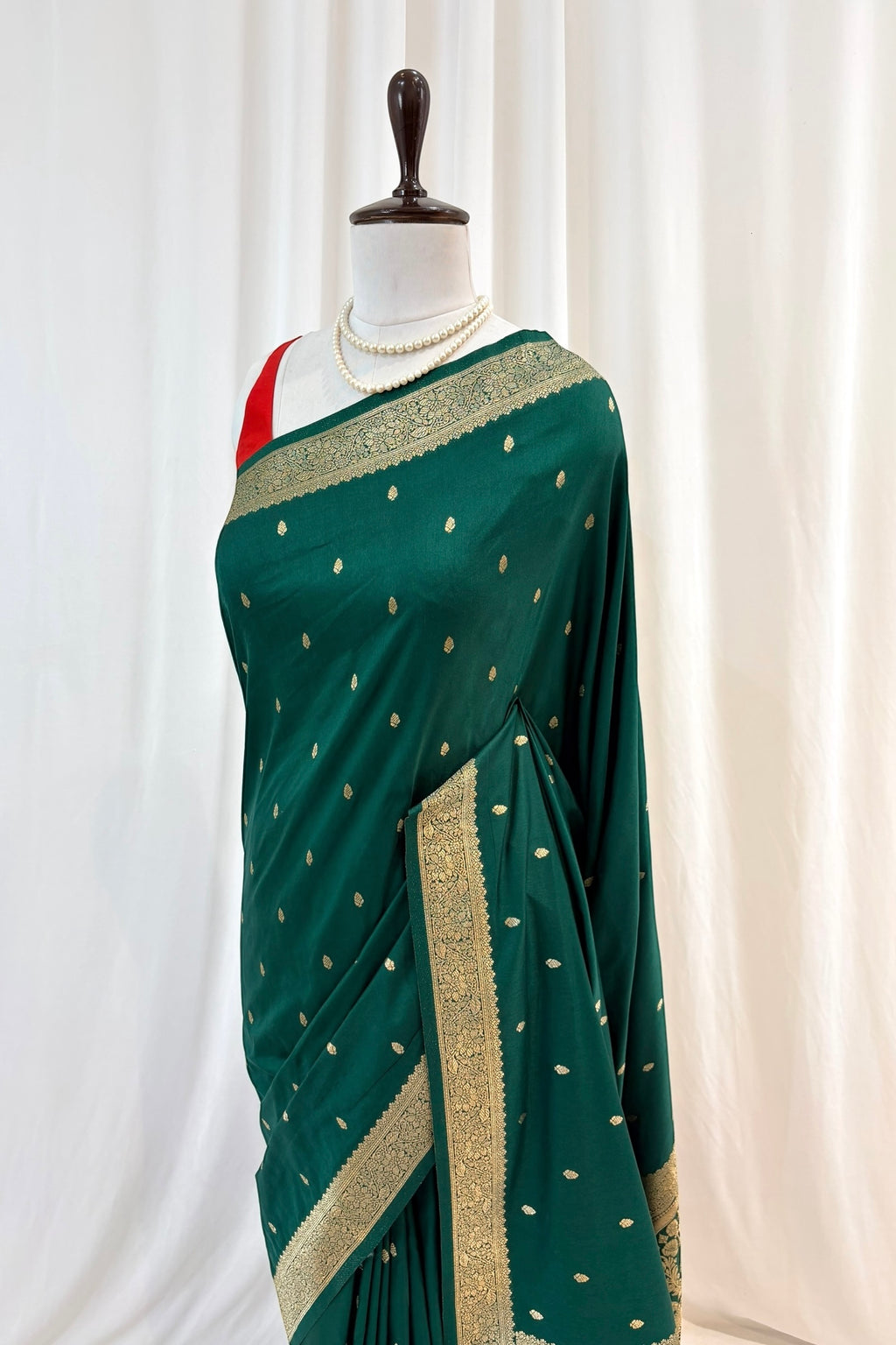 Banarasi soft silk saree - Bottle green