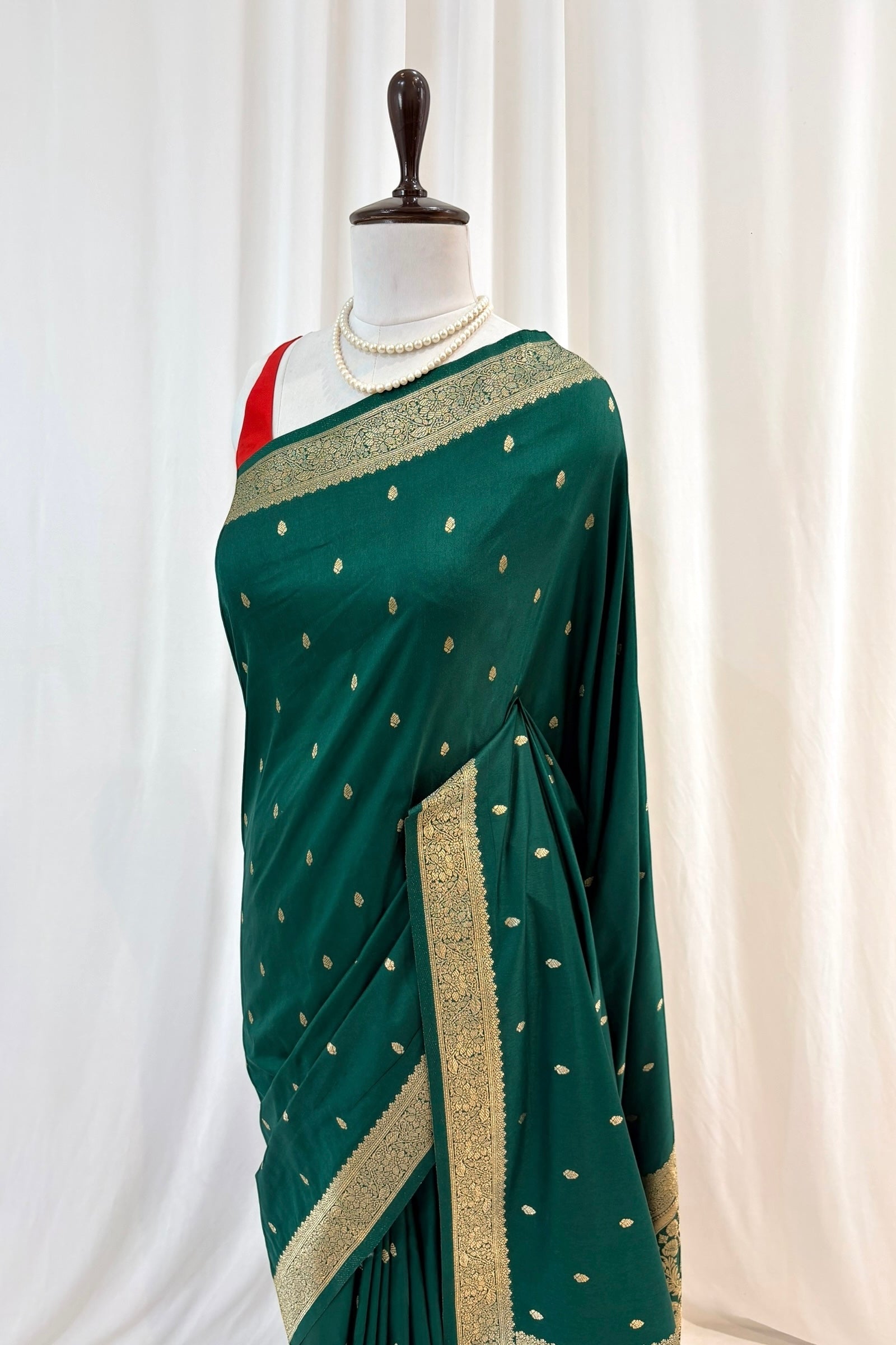 Banarasi soft silk saree - Bottle green