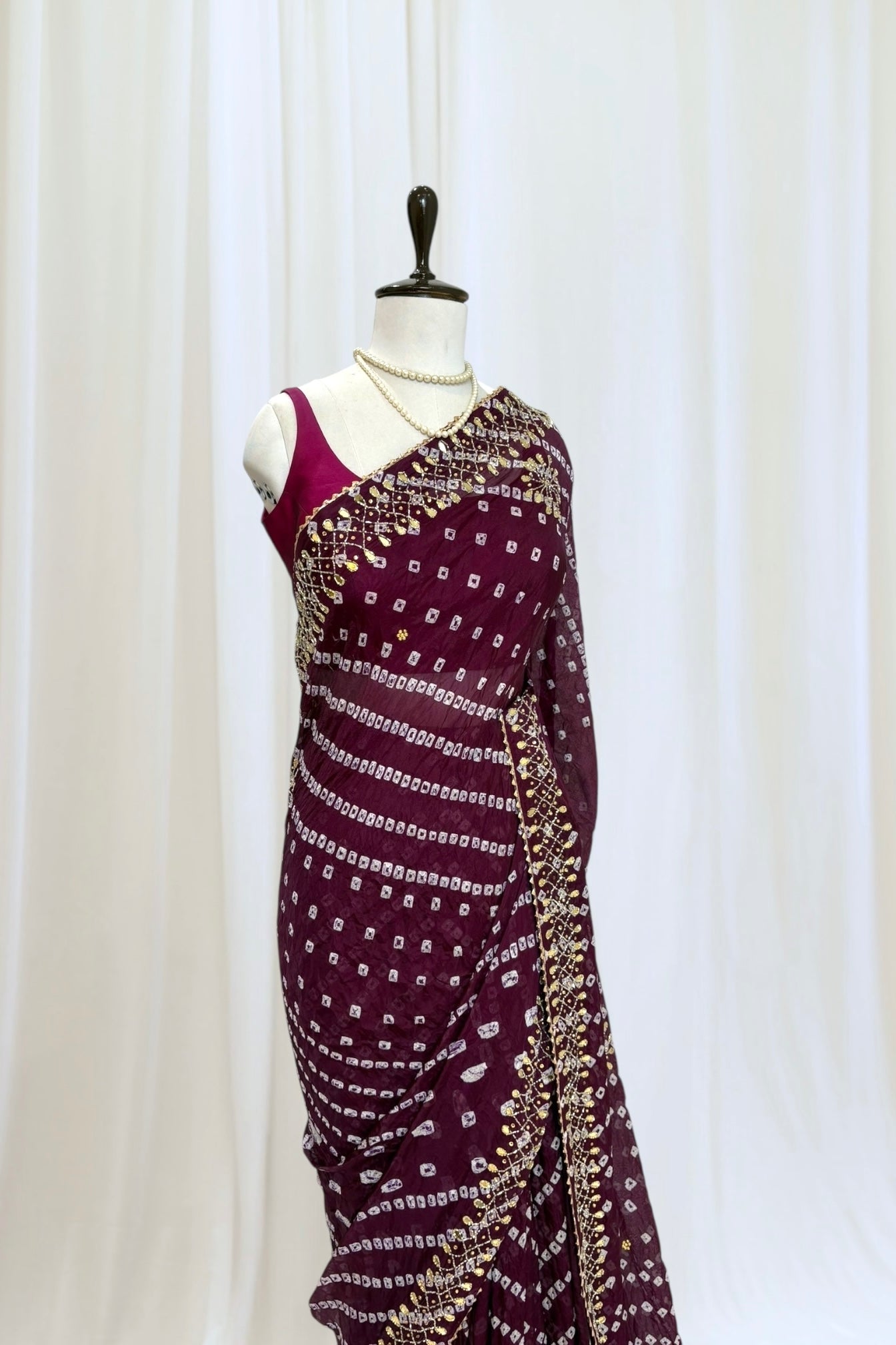 Pure viscose bandhani saree - Wine