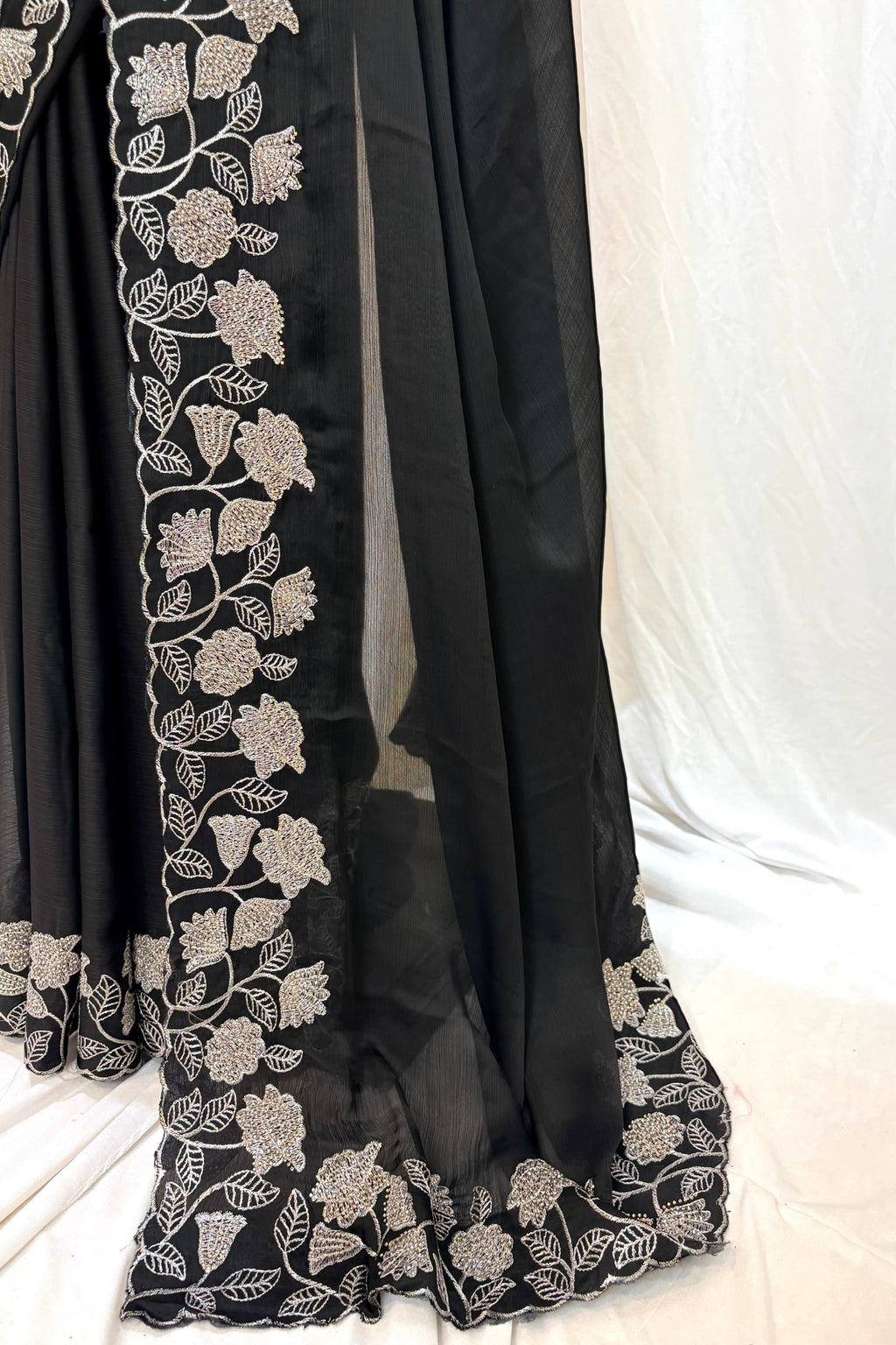 Floral embellished chiffon saree - Black