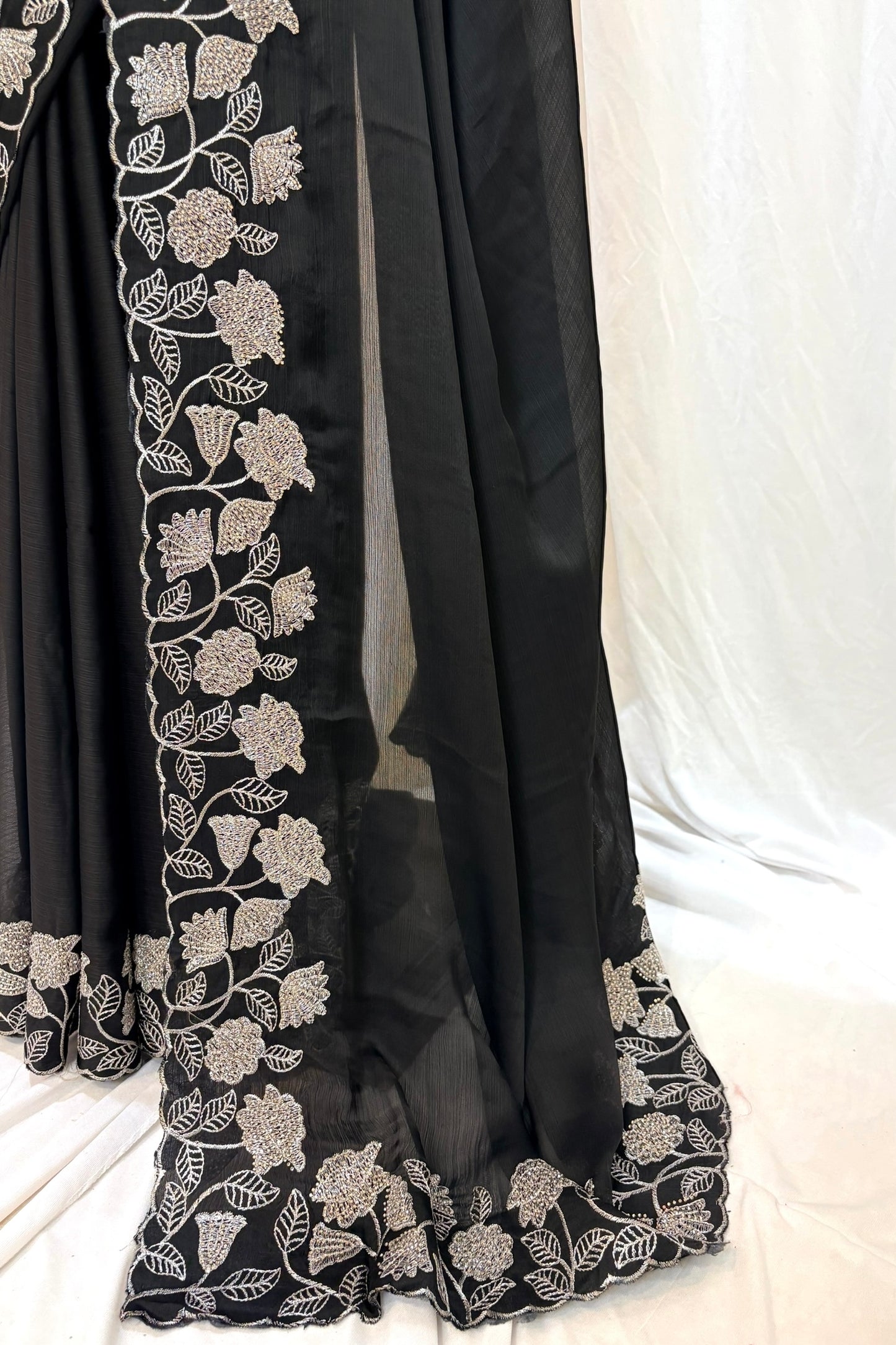 Floral embellished chiffon saree - Black
