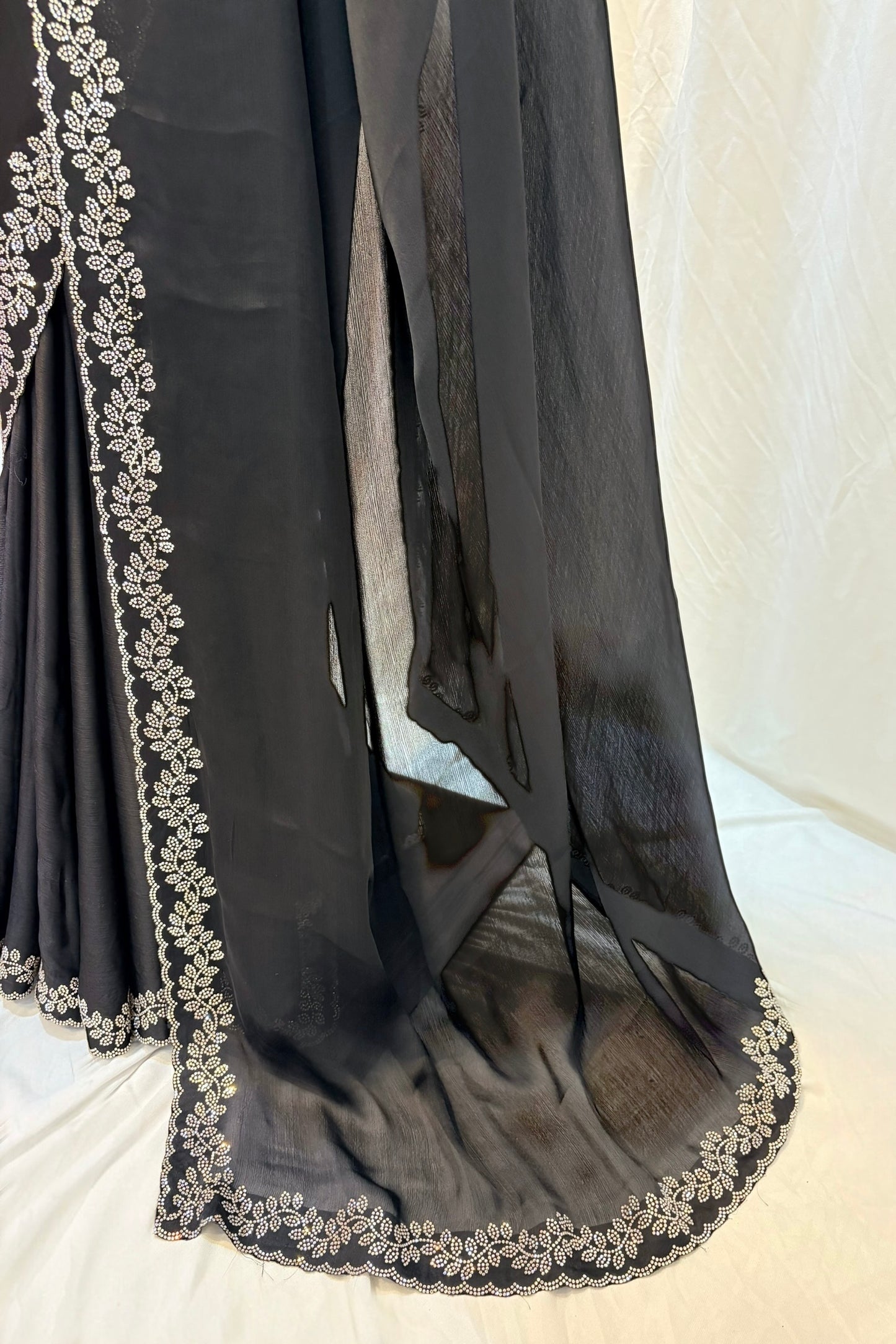 Minimalist swarovski chiffon saree - Black