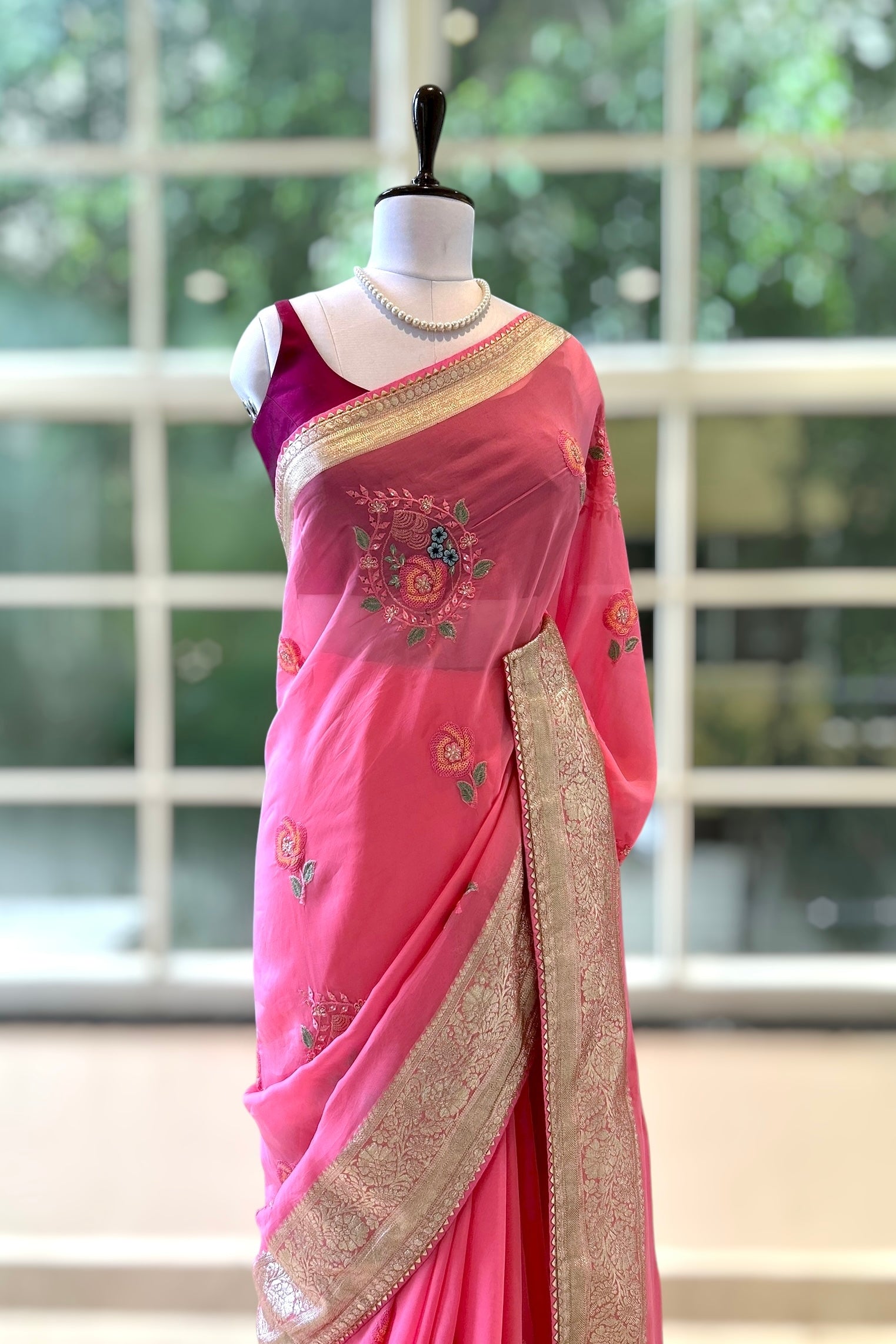 Pure soft powder pink organza saree