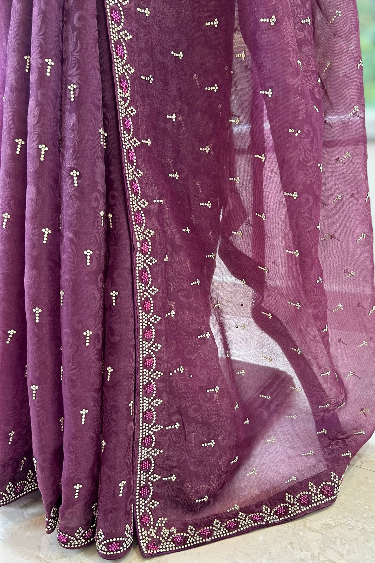 Self design organza silk saree - Violet