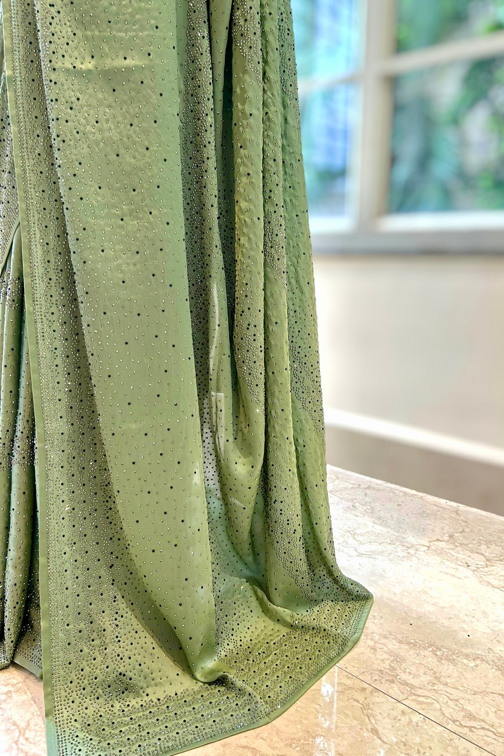 Soft satin sequins saree - Green