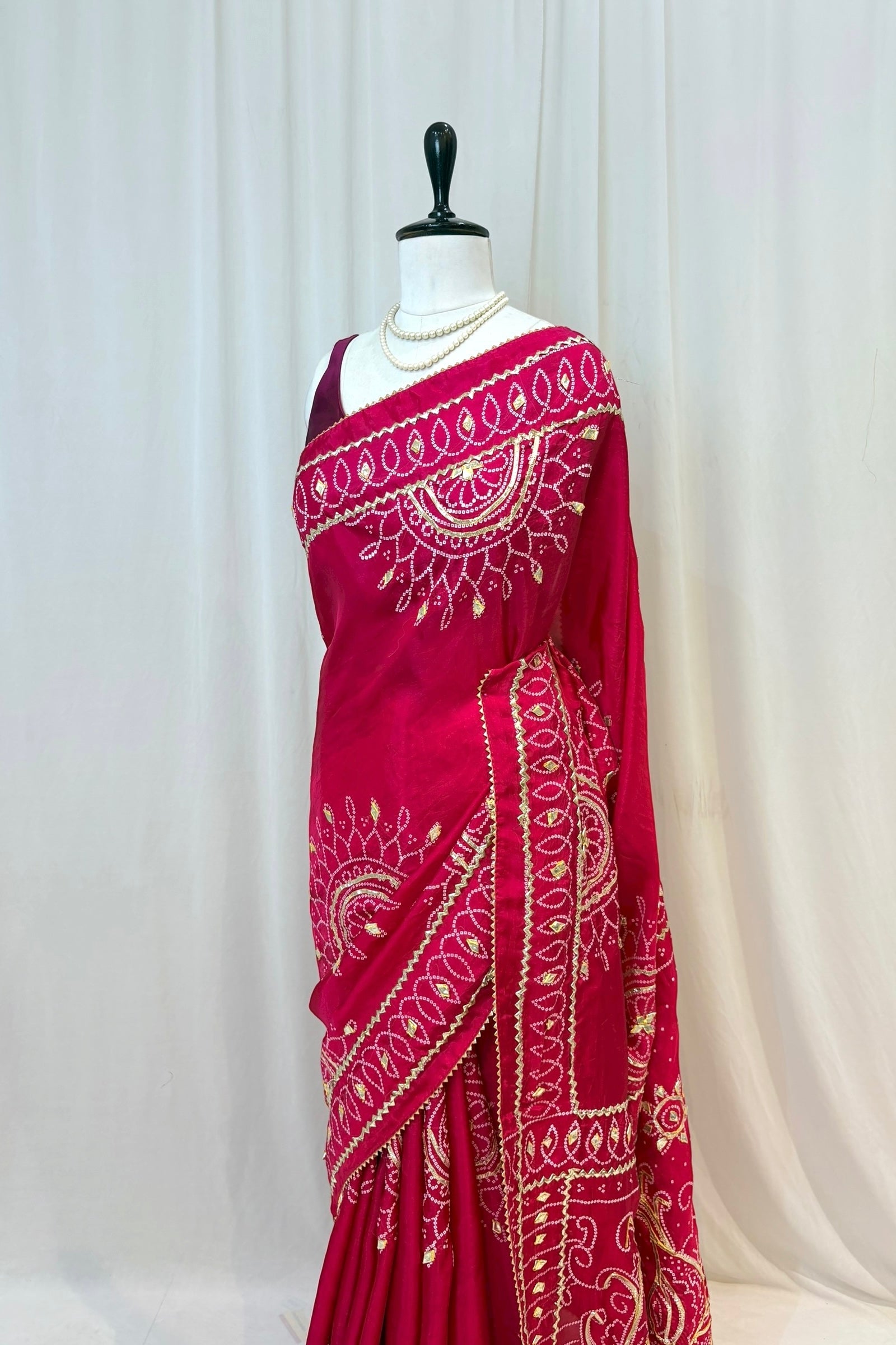 Gotta work organza silk saree - Rani Pink